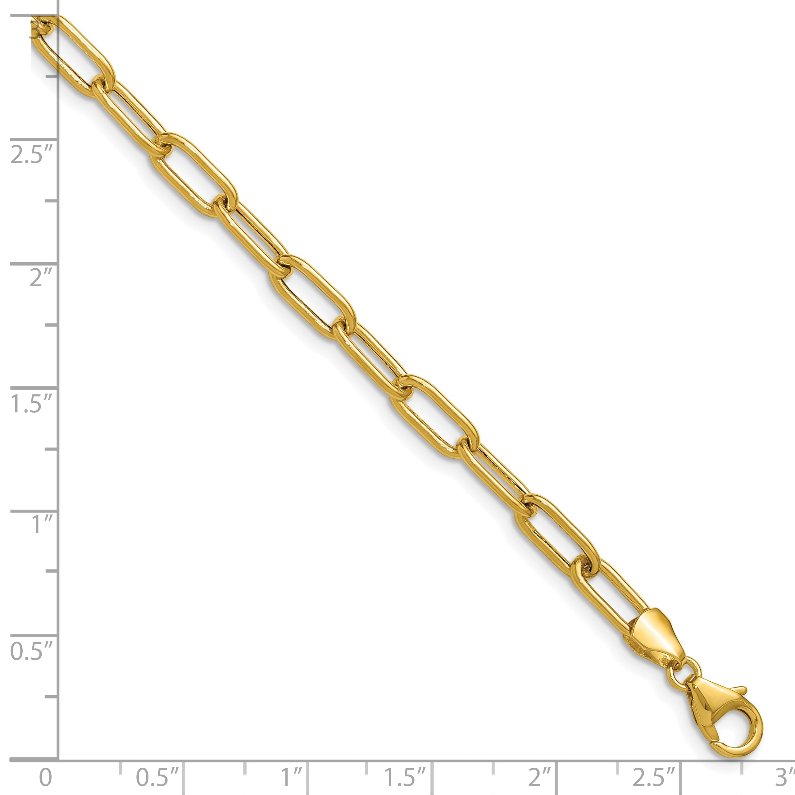8 Inch 14K Yellow Gold 4.5mm Semi Solid Paperclip Chain Bracelet