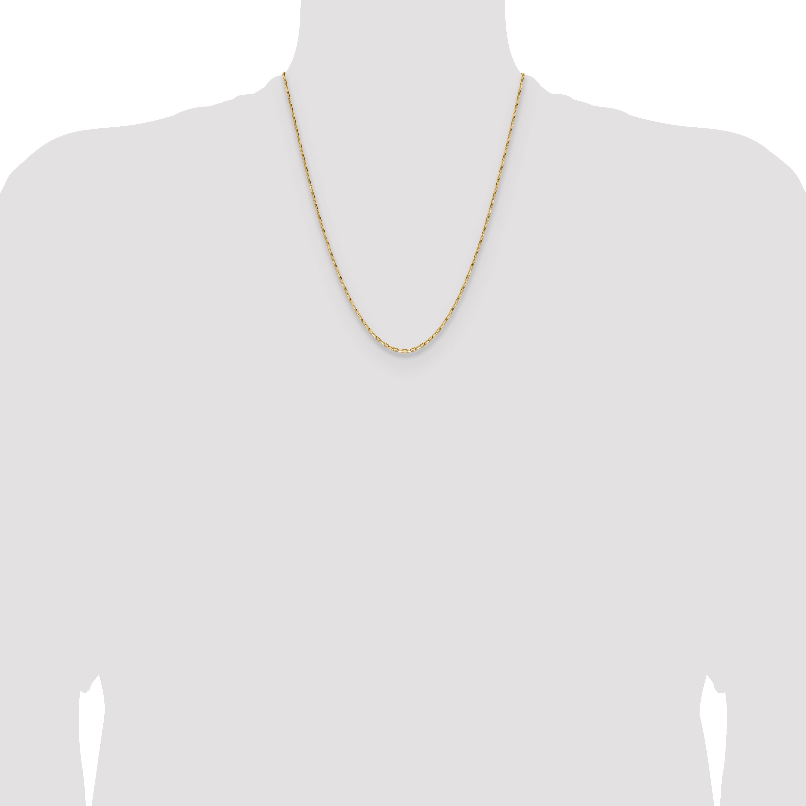22 Inch 14K Yellow Gold 1.75mm D/C Open Long Link Cable Chain Necklace