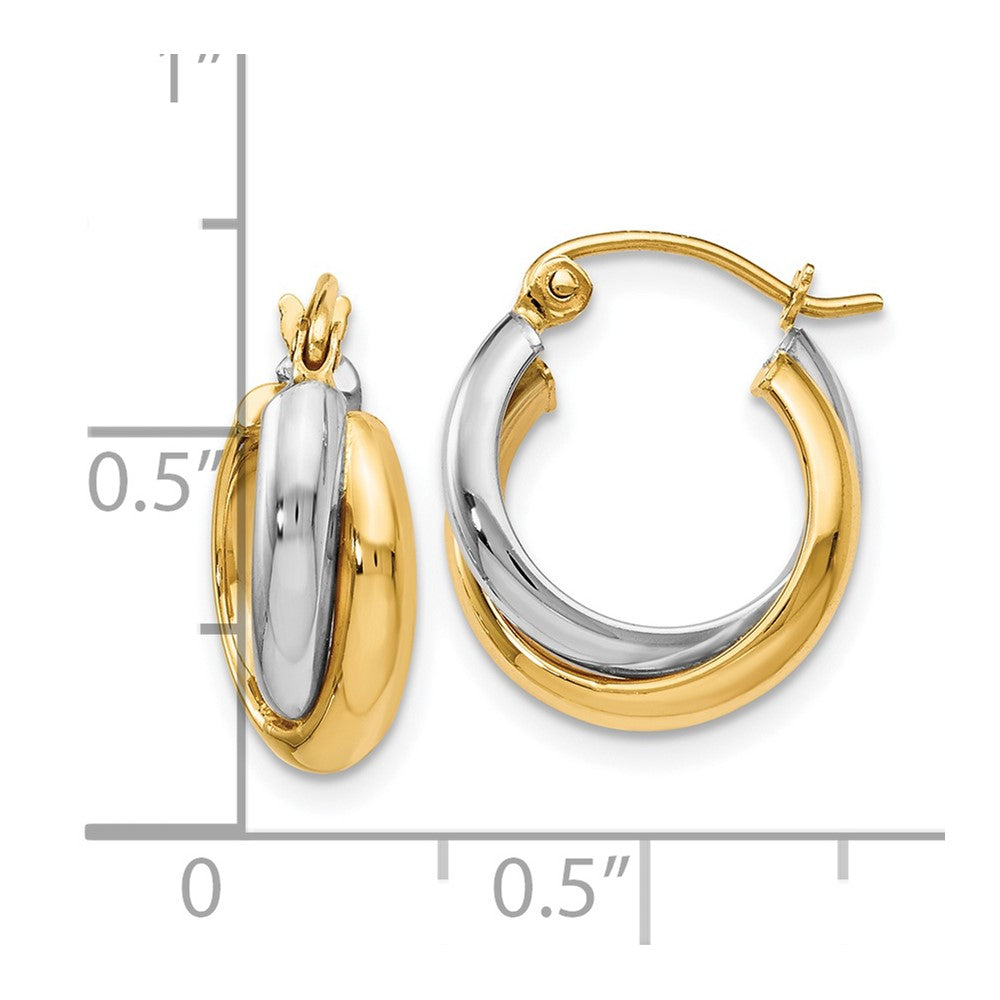 14K Two-Tone Polished Hinged Hoop Earrings