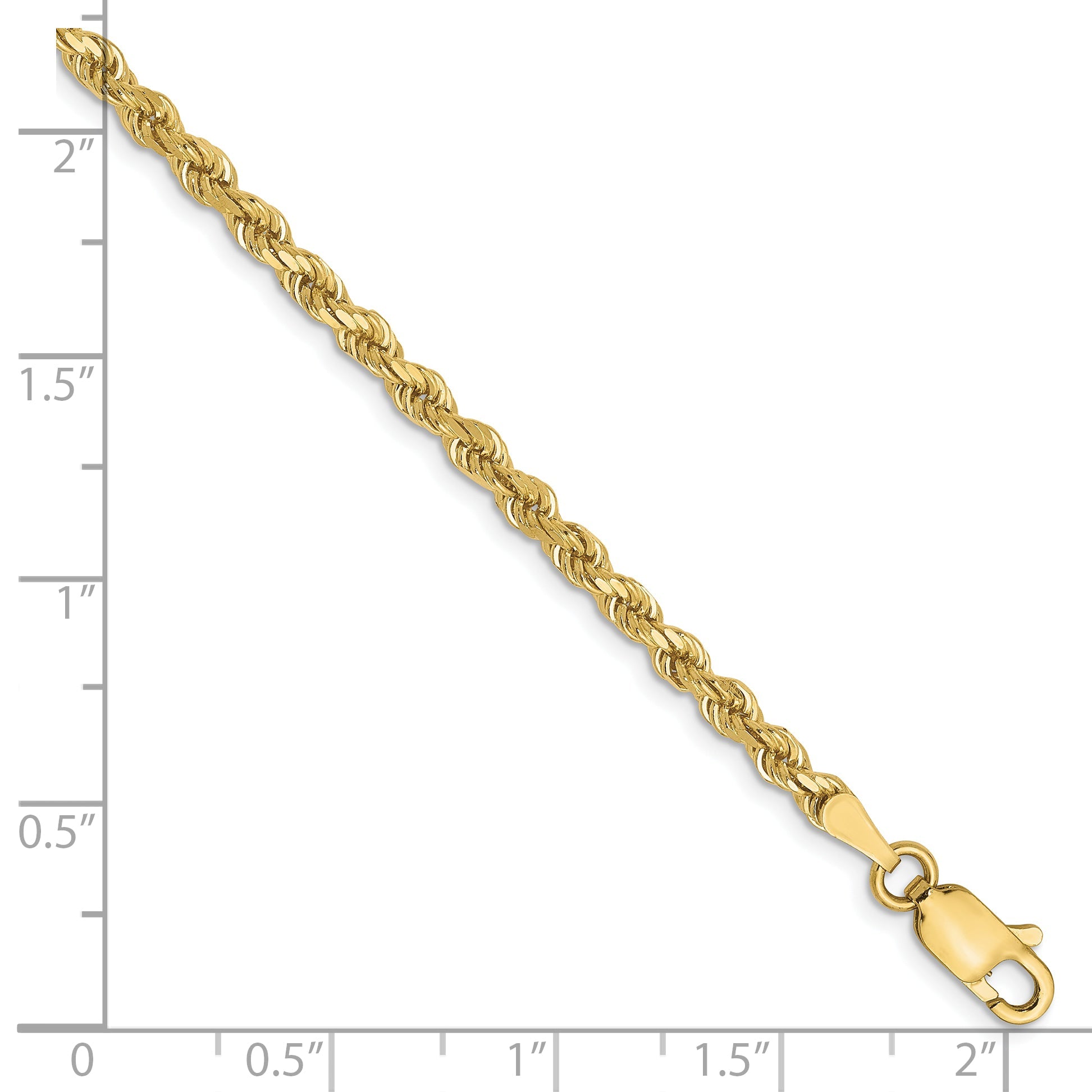 7 Inch 10K Yellow Gold 2.75mm Diamond Cut Rope Chain Bracelet