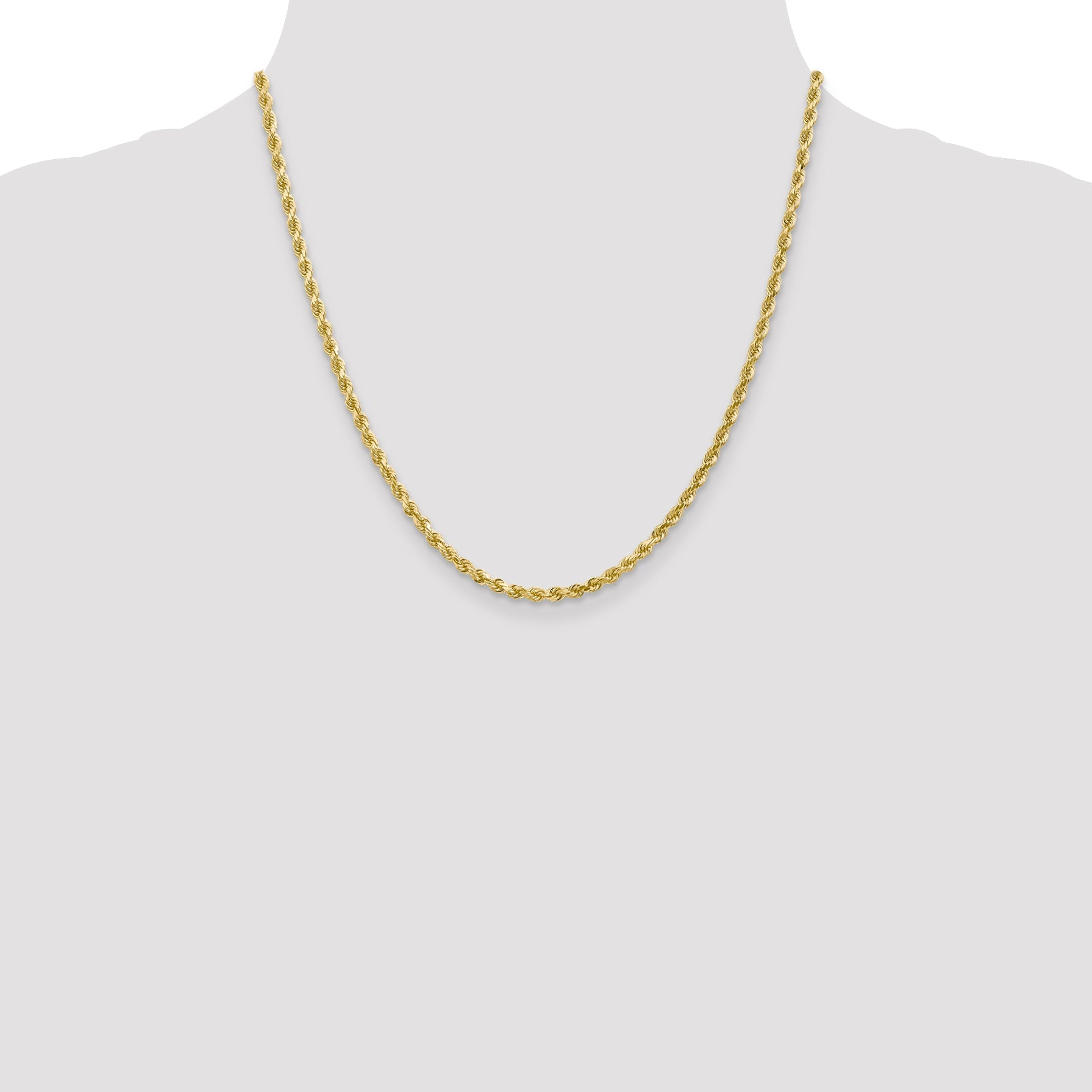 20 Inch 10K 3mm Diamond-Cut Rope Chain Necklace