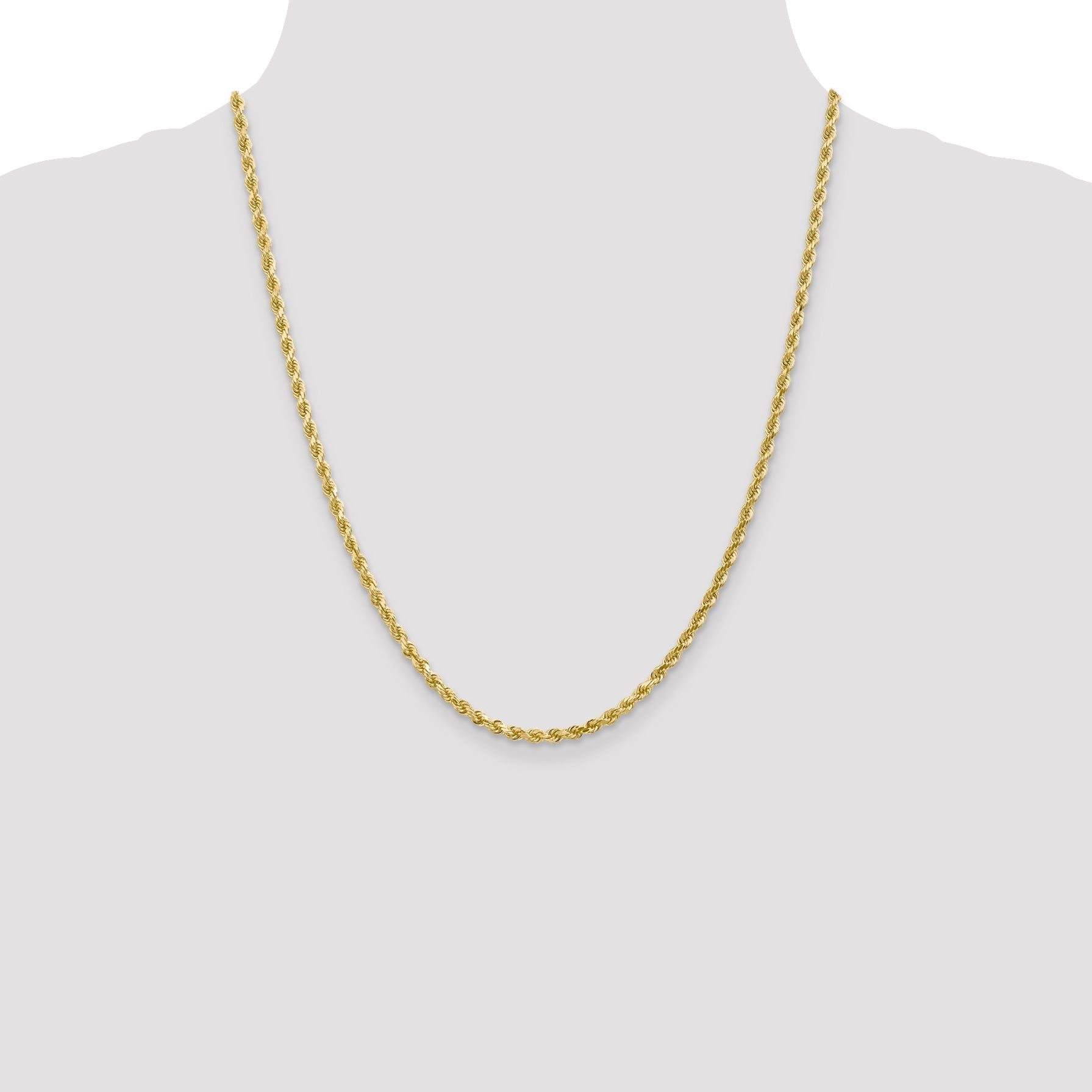 22 Inch 10K Yellow Gold 3mm Diamond Cut Rope Chain Necklace