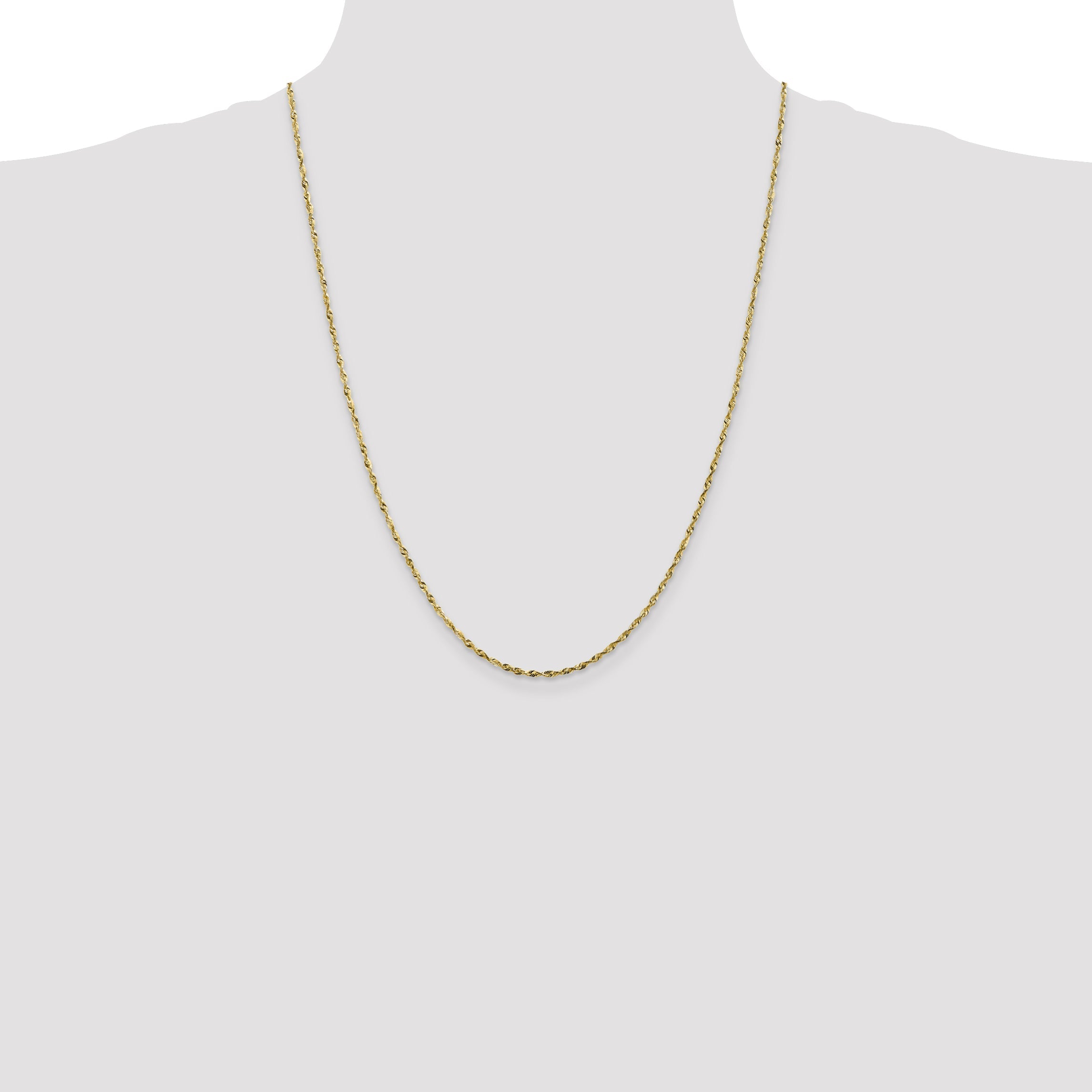 24 Inch 10K Yellow Gold 1.8mm Diamond Cut Lightweight Rope Chain Necklace
