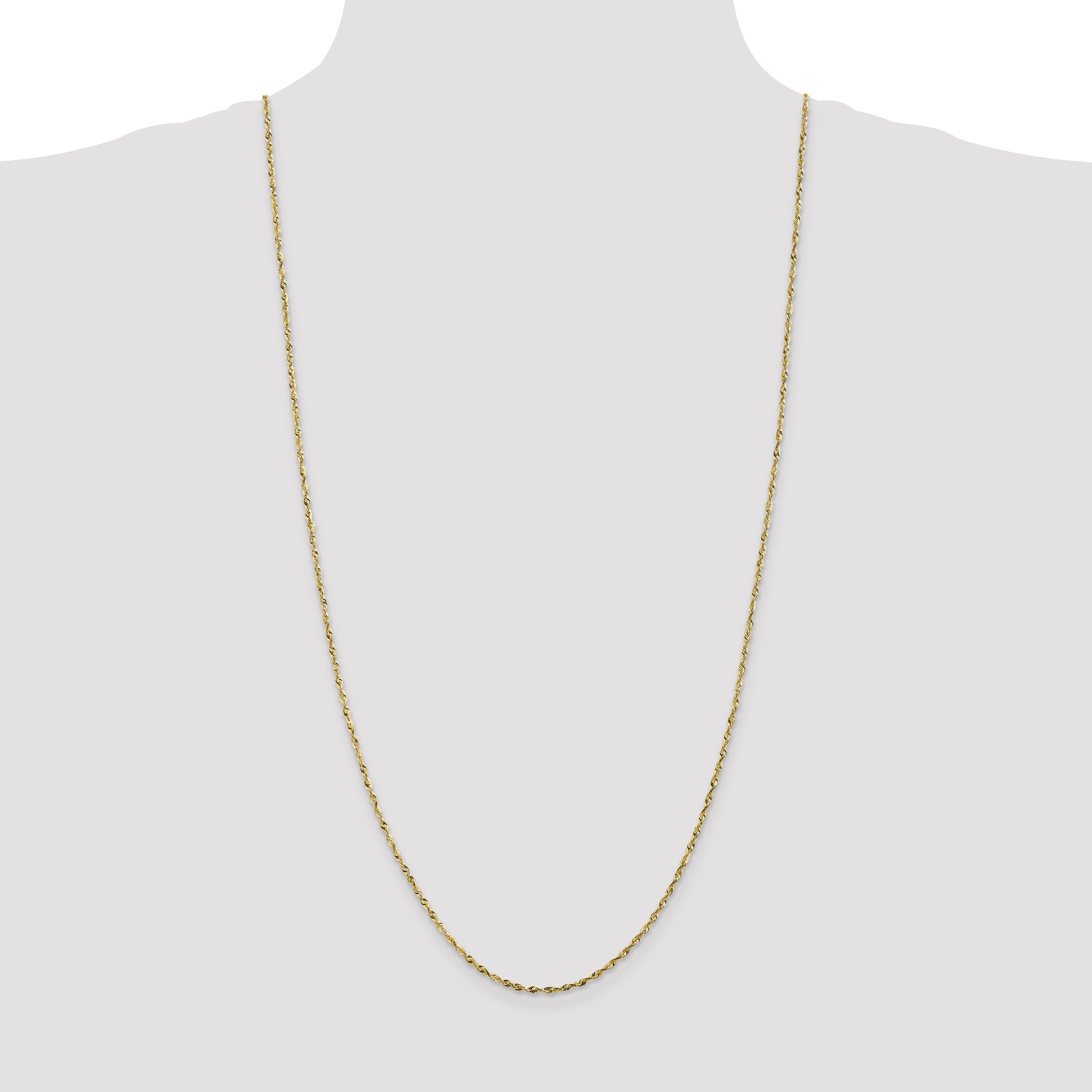 30 Inch 10K 1.8mm Diamond-Cut Lightweight Rope Chain Necklace