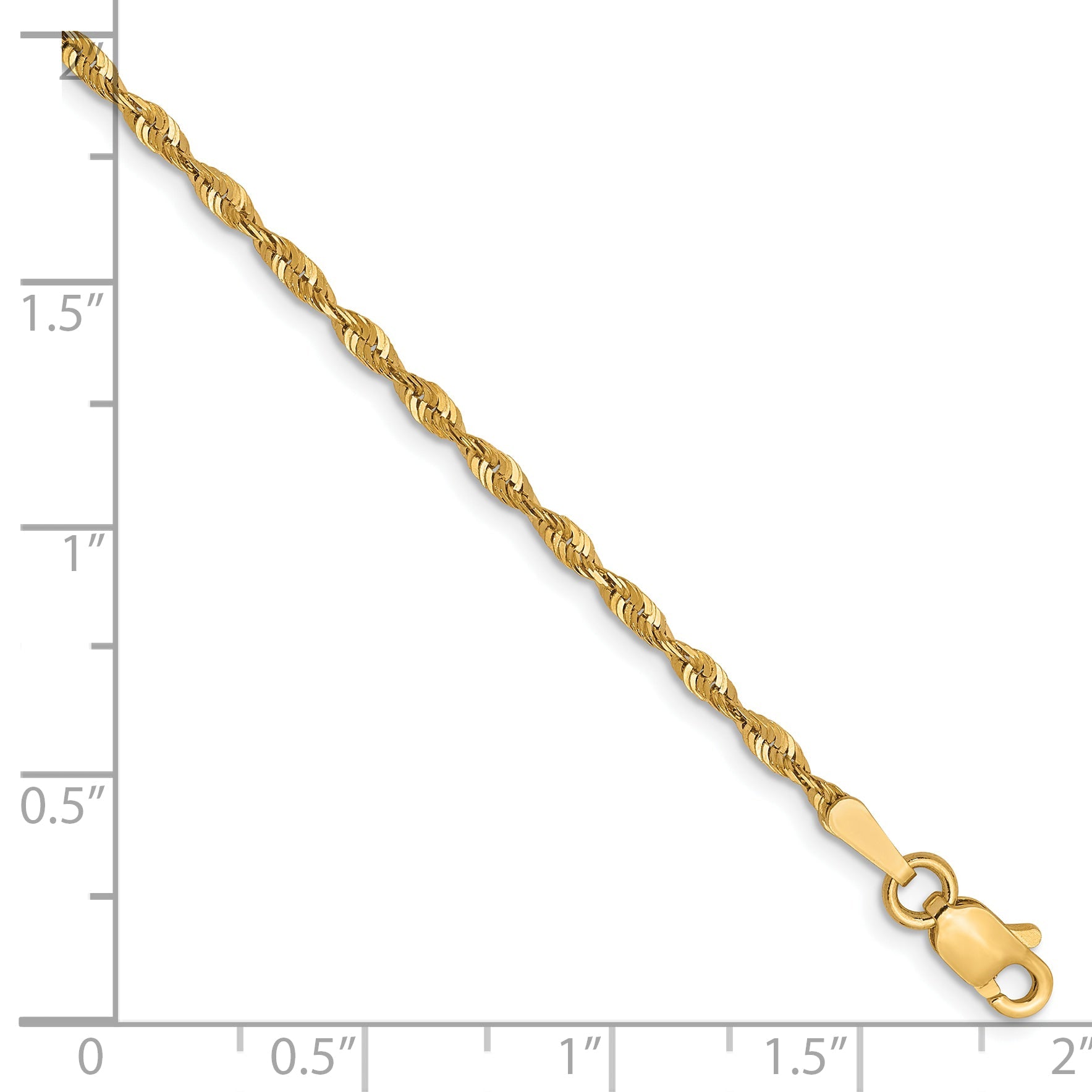 8 Inch 10K Yellow Gold 1.8mm Diamond Cut Lightweight Rope Chain Bracelet