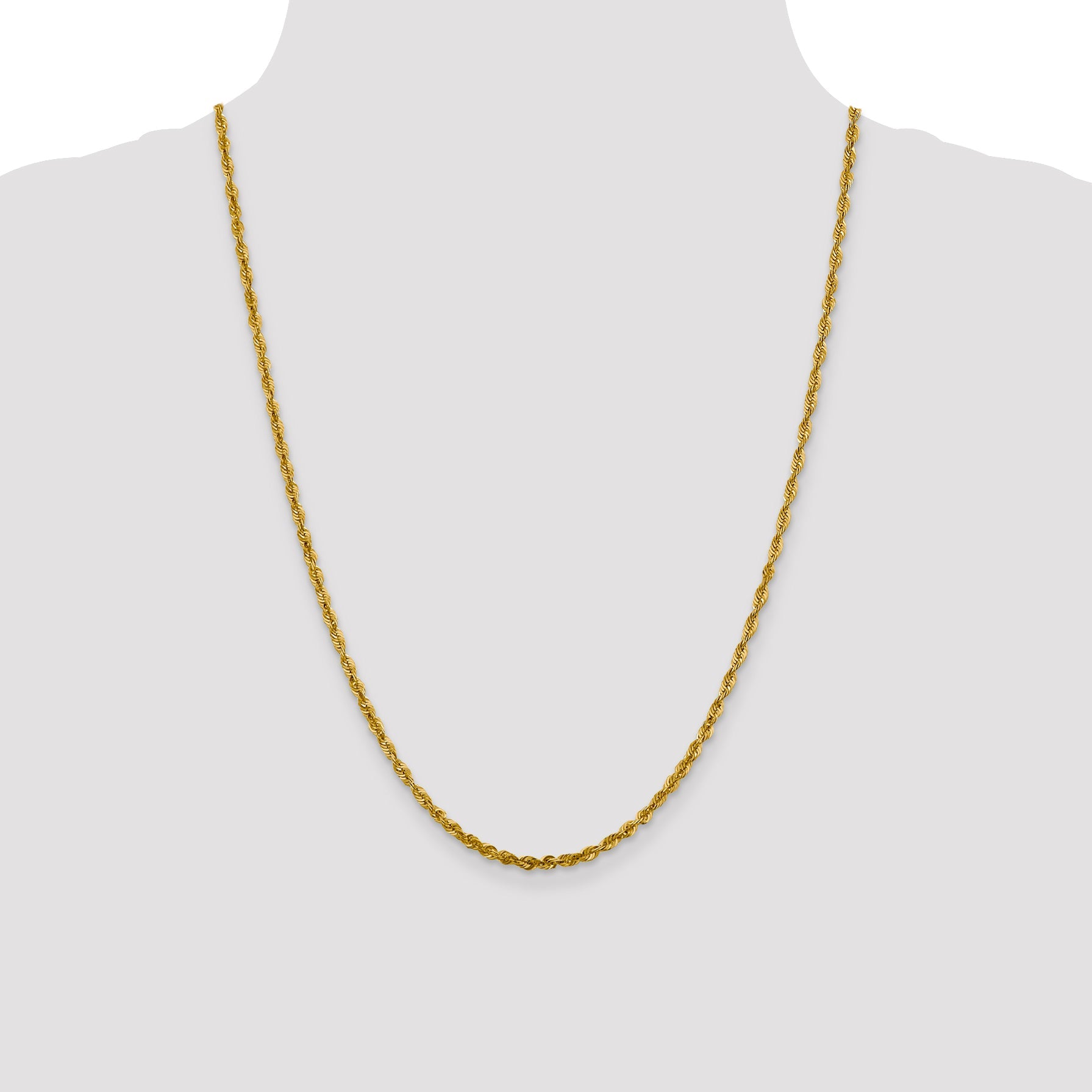 24 Inch 10K Yellow Gold 3mm Diamond Cut Lightweight Rope Chain Necklace