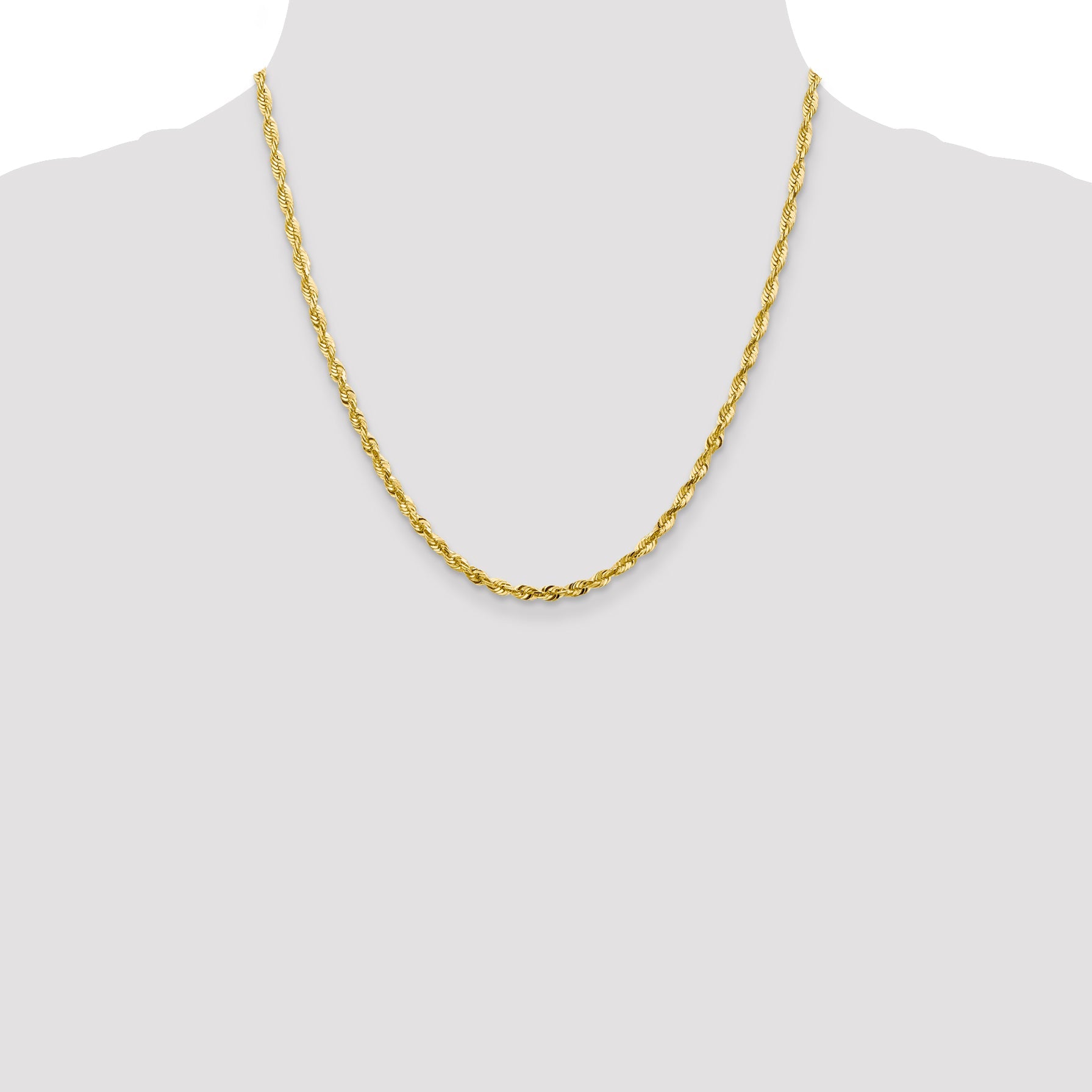 20 Inch 10K 3.5mm Diamond-Cut Lightweight Rope Chain Necklace
