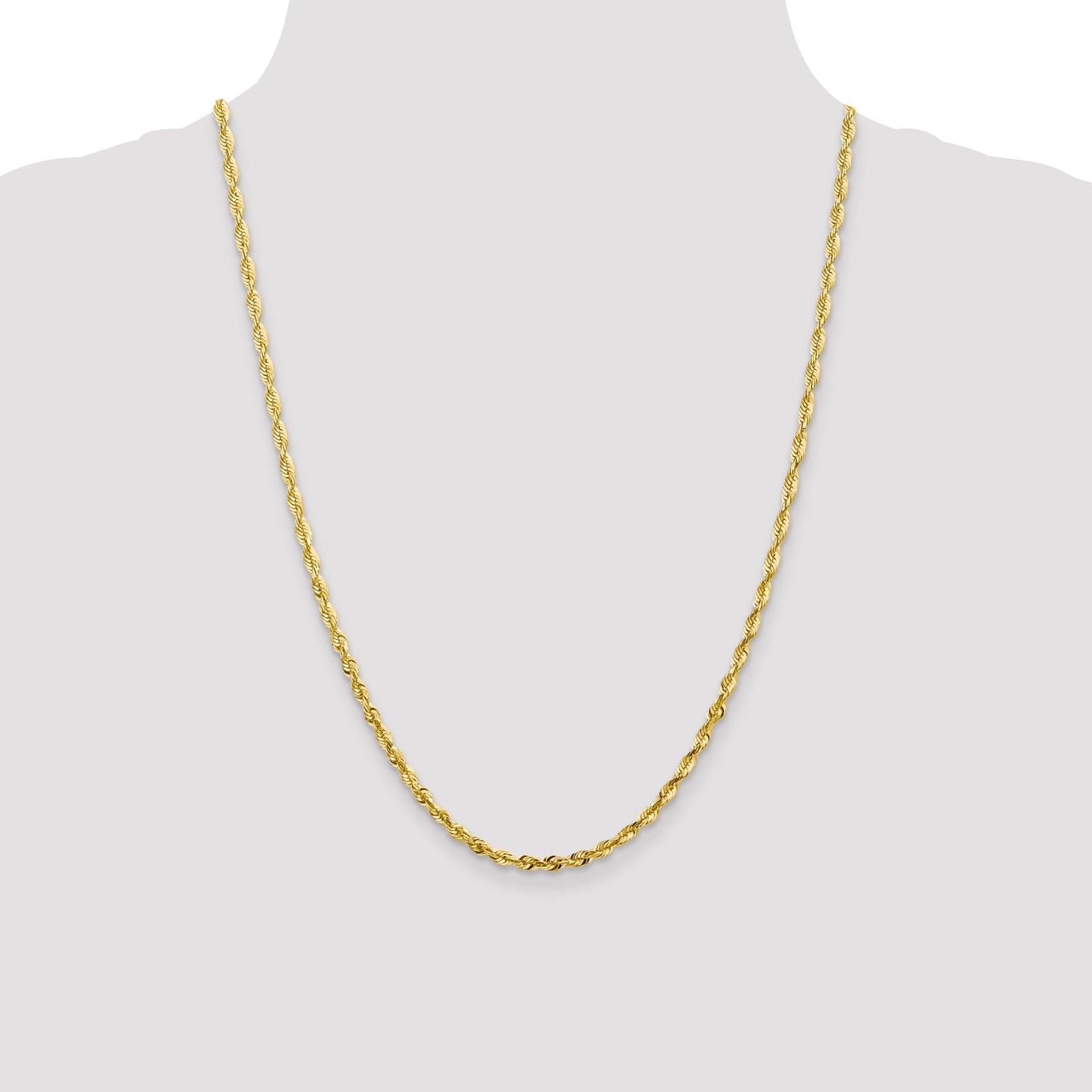 24 Inch 10K 3.5mm Diamond-Cut Lightweight Rope Chain Necklace