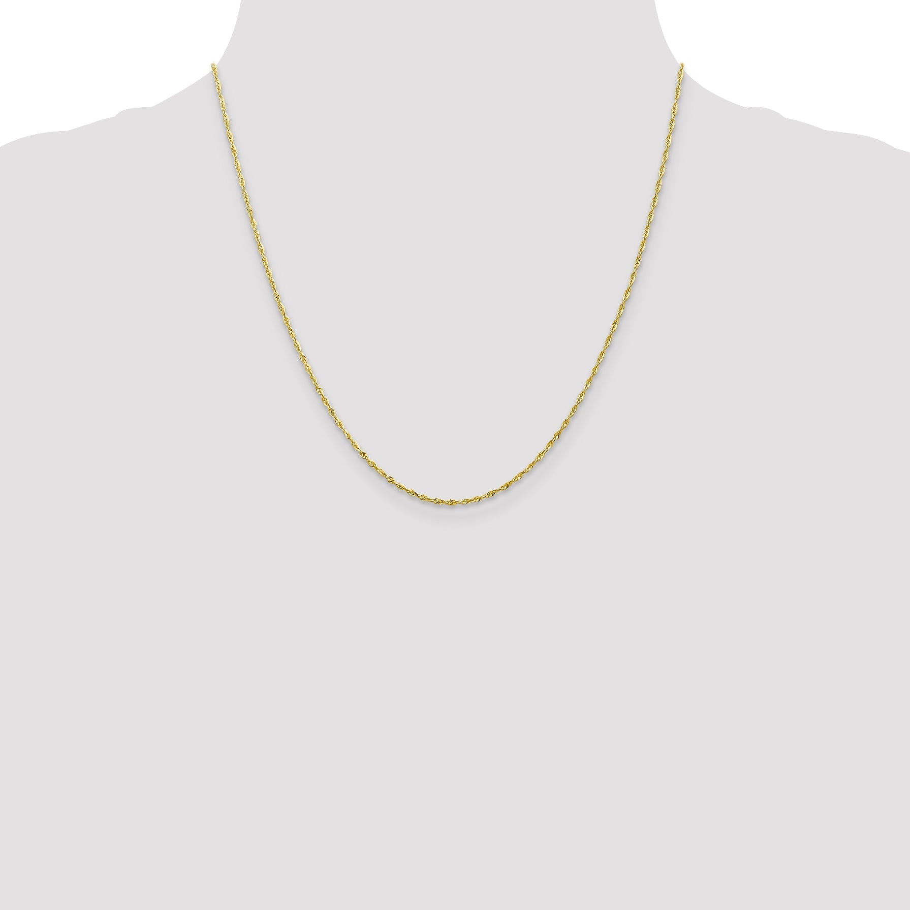 20 Inch 10K 1.5mm Diamond-Cut Lightweight Rope Chain Necklace