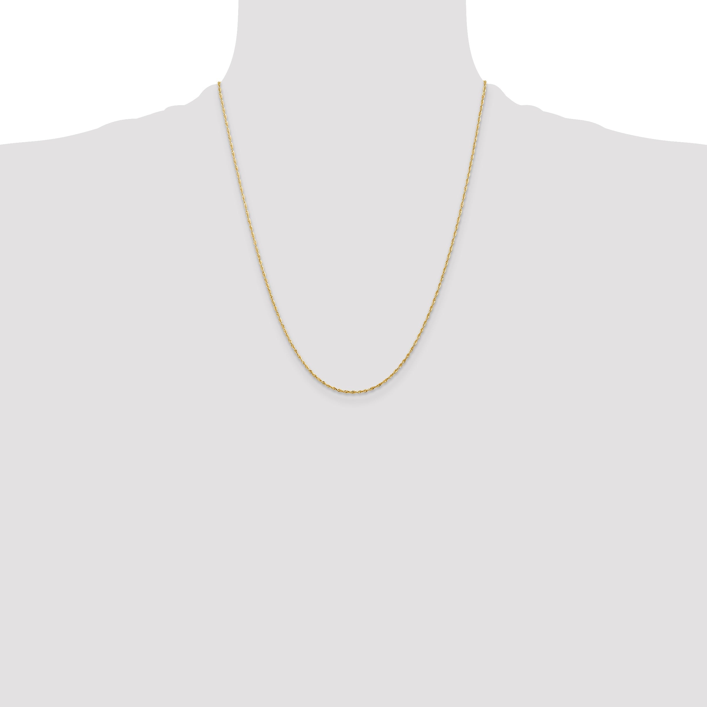 22 Inch 10K Yellow Gold 1.5mm Diamond Cut Lightweight Rope Chain Necklace