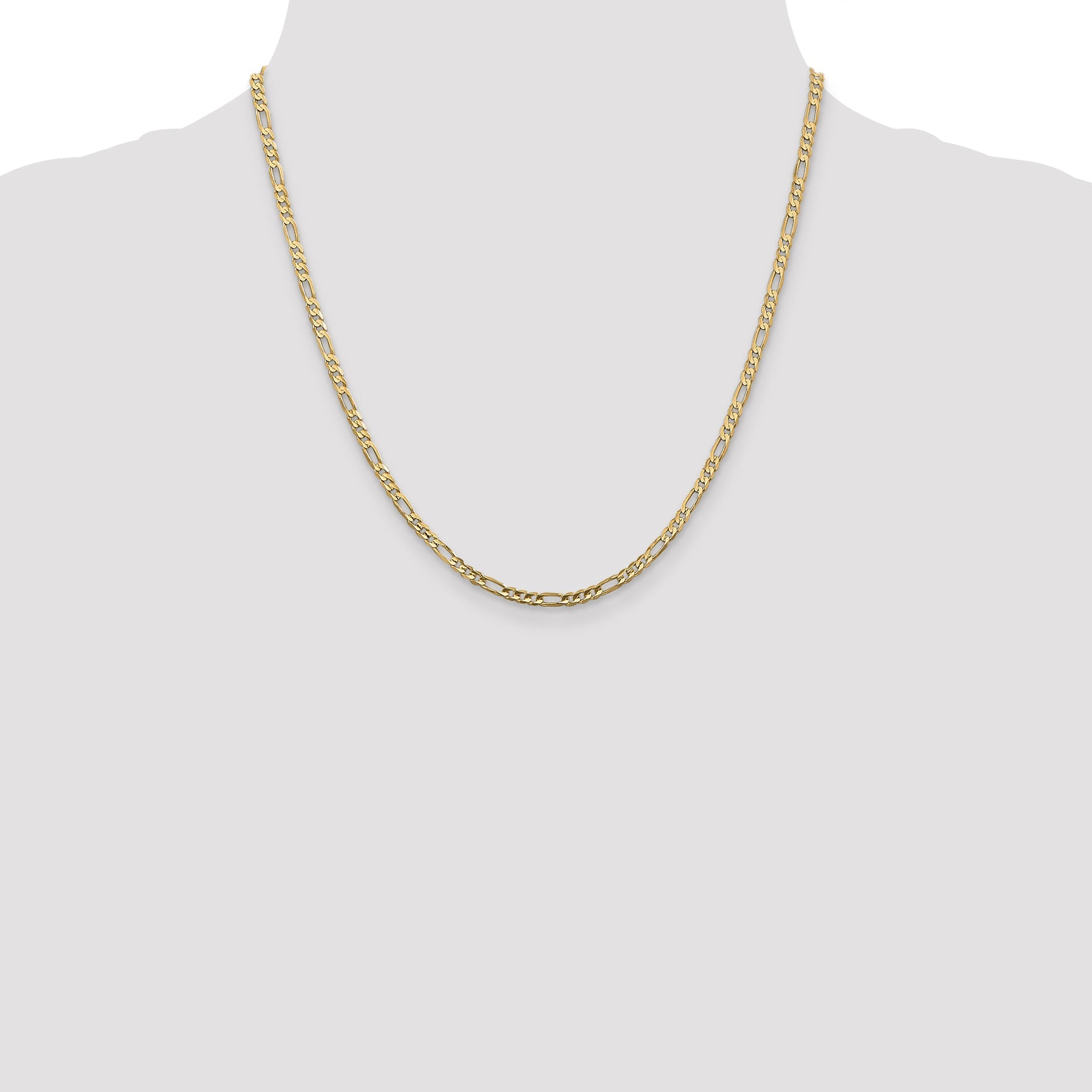 20 Inch 10K 3mm Concave Figaro Chain Necklace