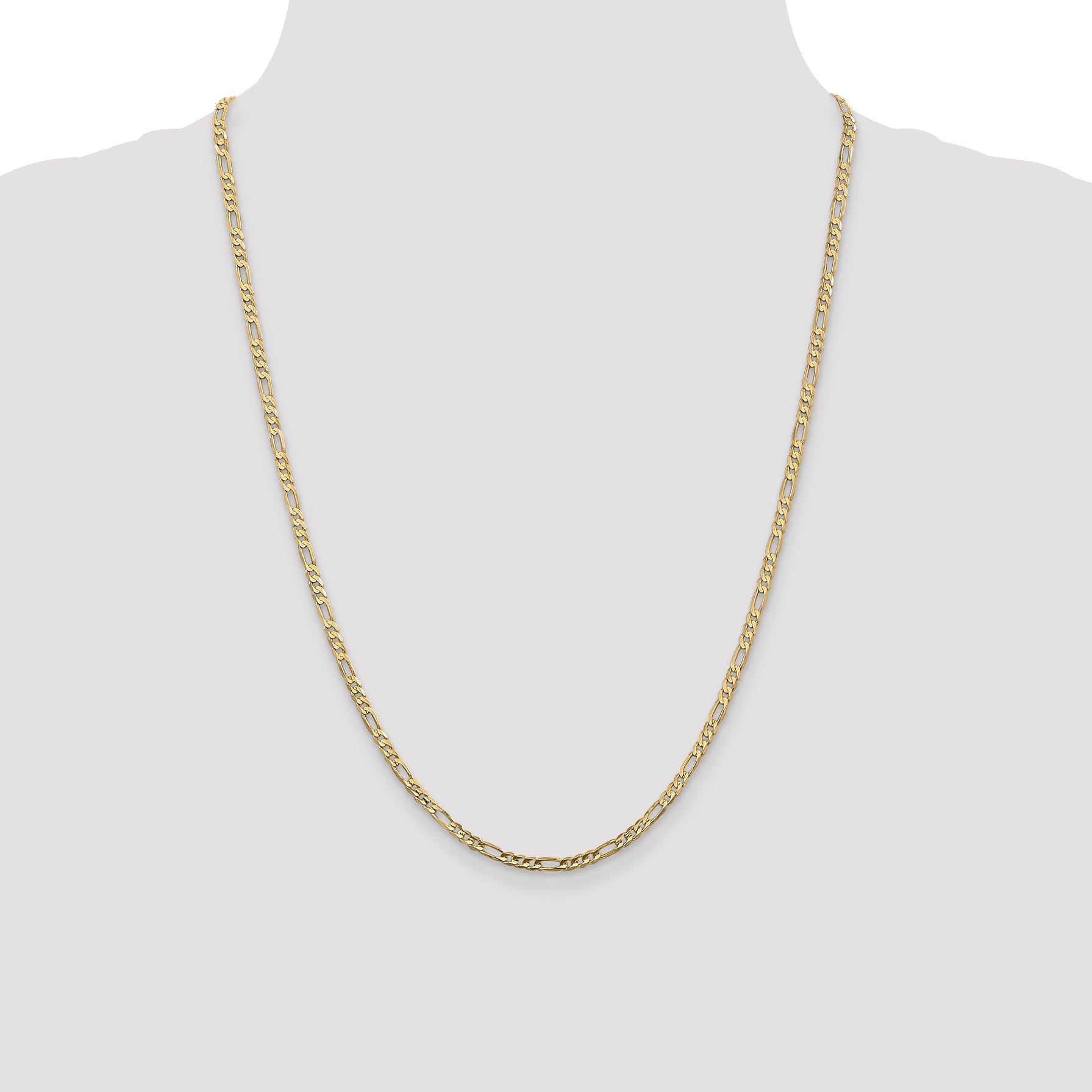 24 Inch 10K 3mm Concave Figaro Chain Necklace