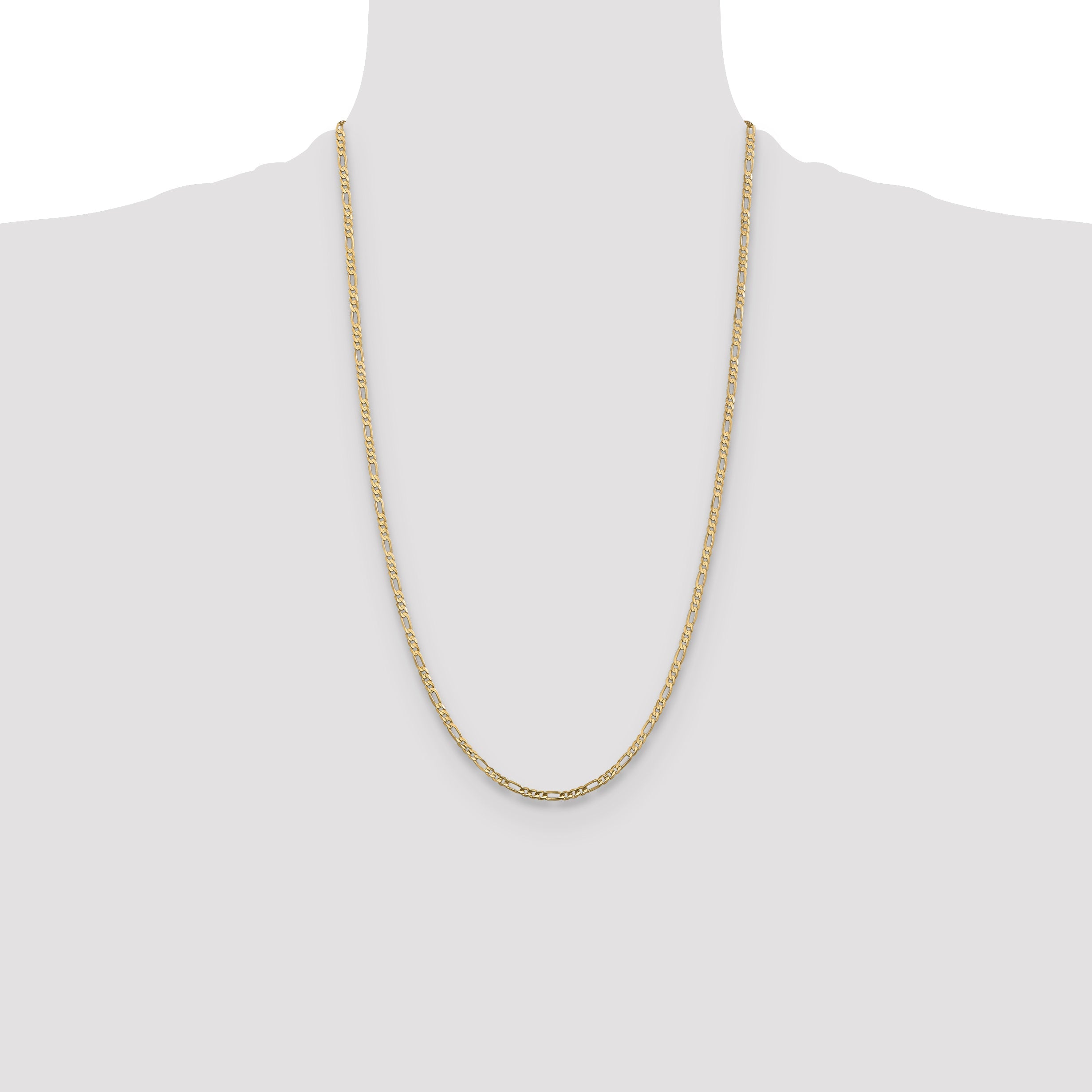 26 Inch 10K Yellow Gold 3mm Concave Figaro Chain Necklace