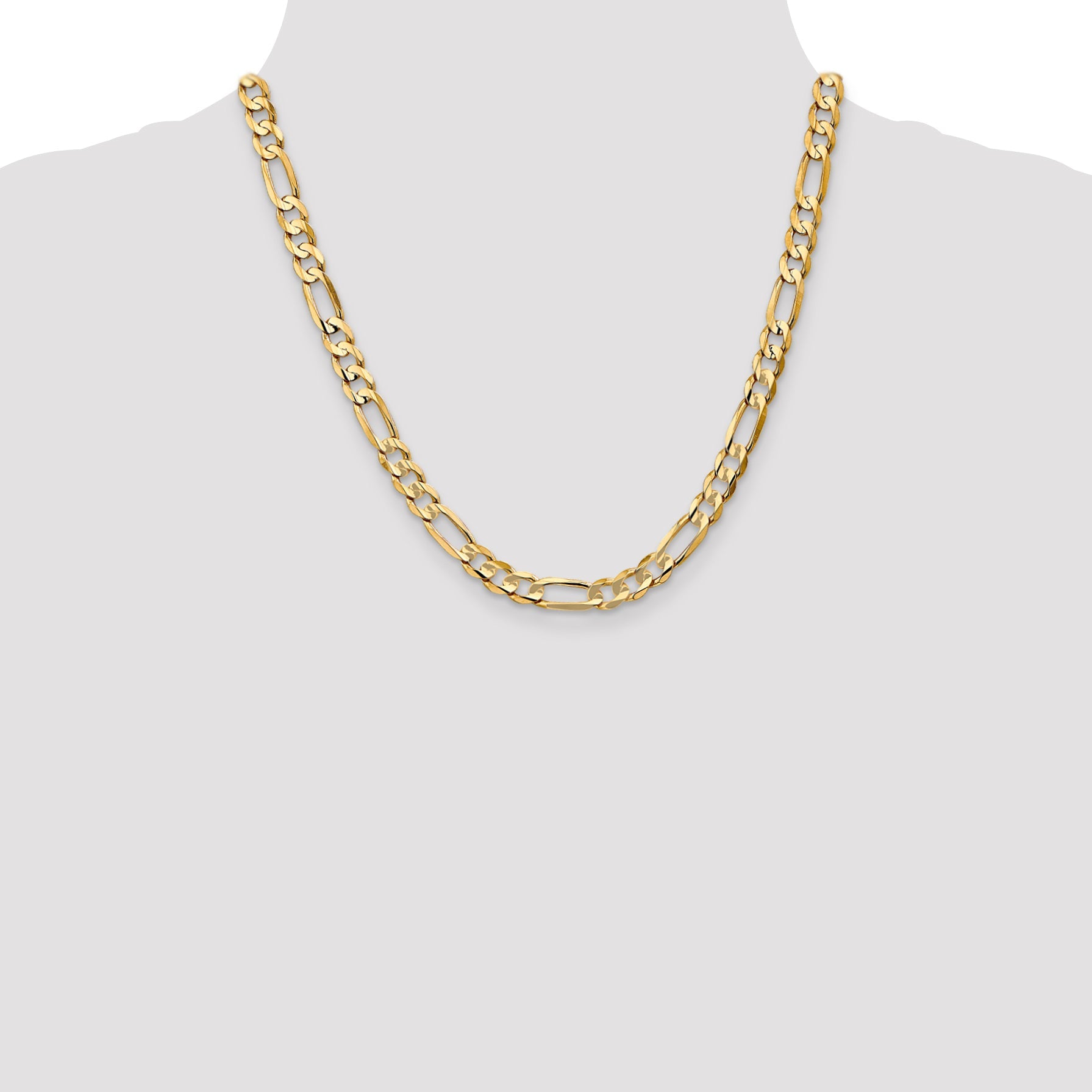 20 Inch 10K 6.75mm Concave Figaro Chain Necklace