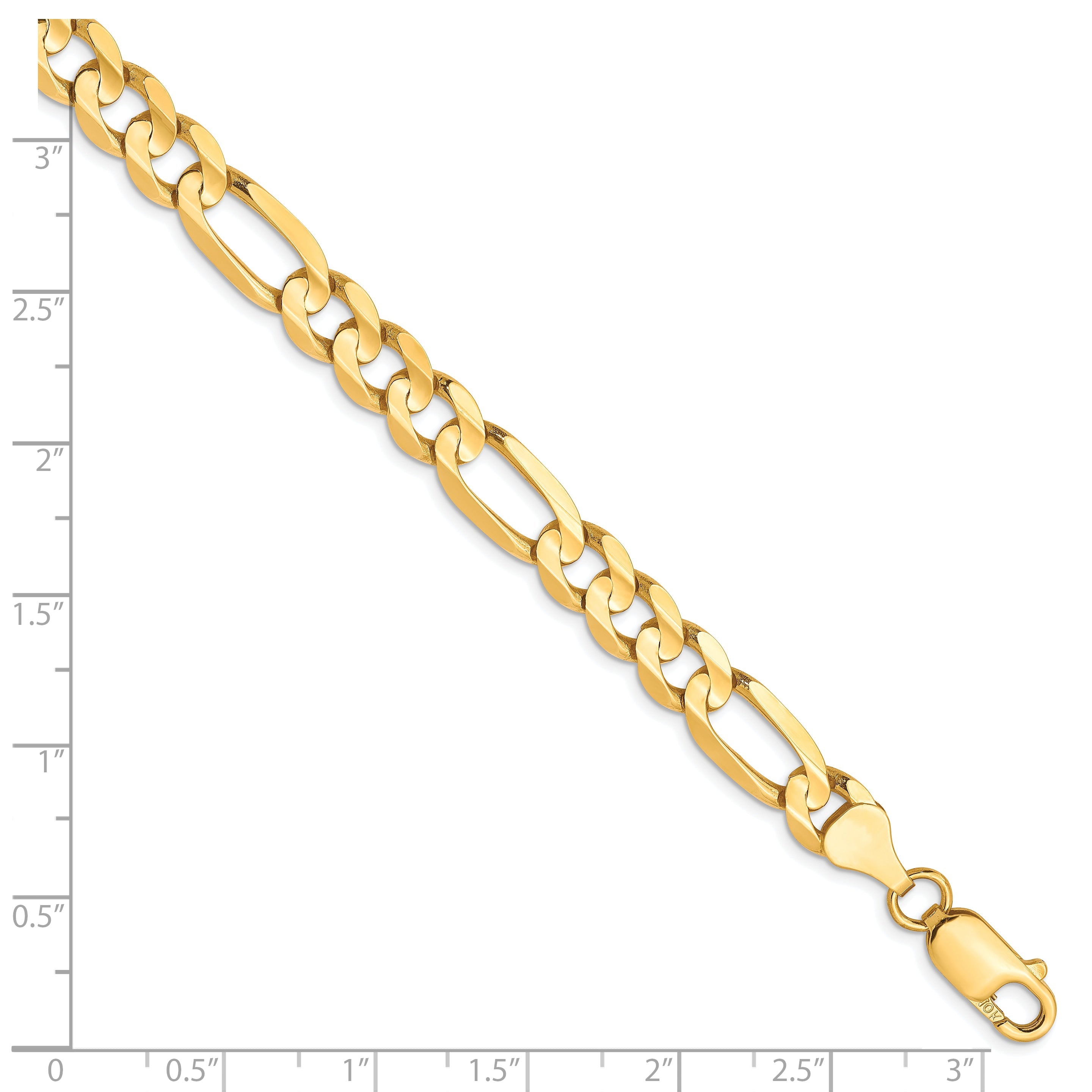 8 Inch 10K 6.75mm Concave Figaro Chain Bracelet