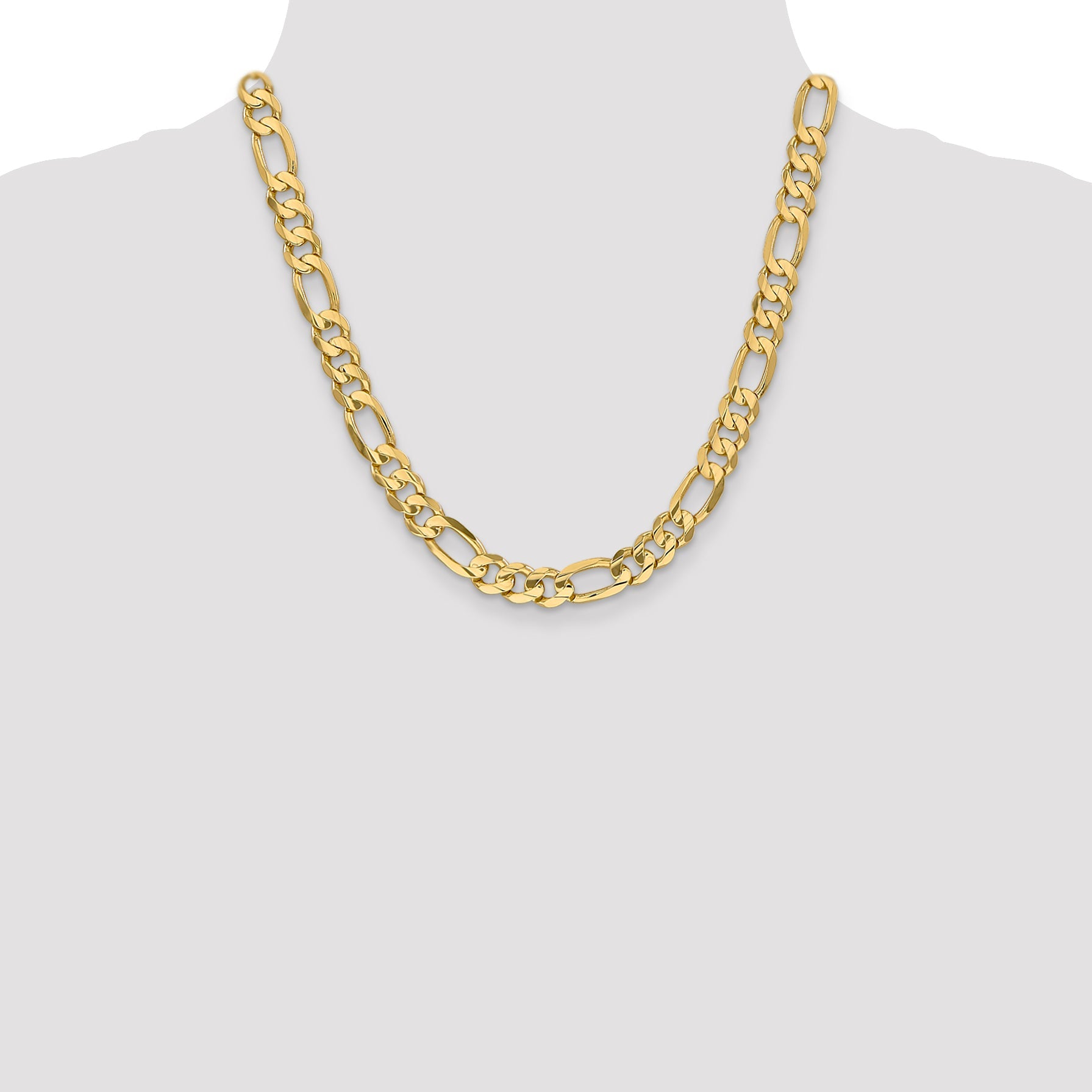 20 Inch 10K 8.75mm Concave Figaro Chain Necklace