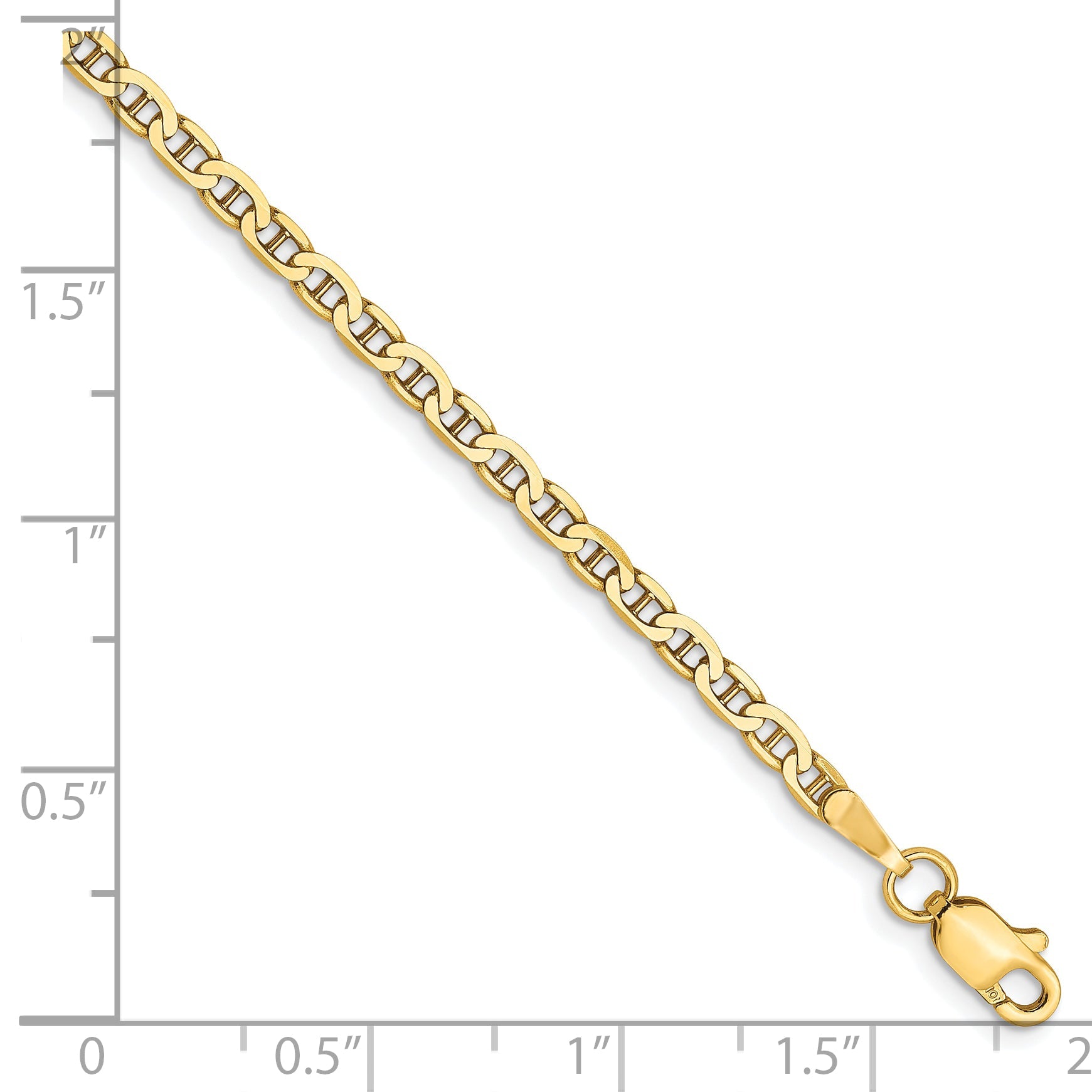 8 Inch 10K 2.4mm Flat Anchor Chain Bracelet