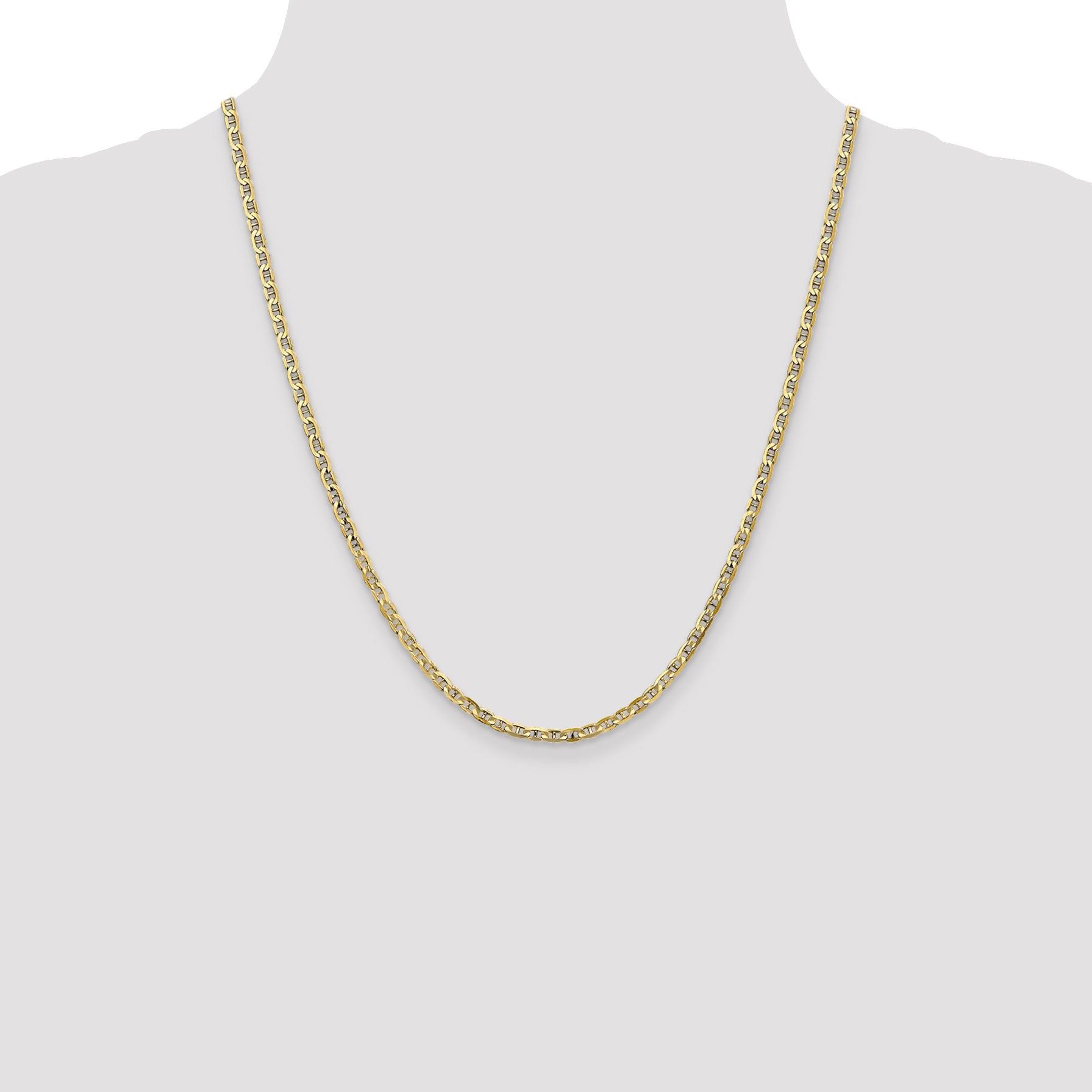 22 Inch 10K 3mm Concave Anchor Chain Necklace