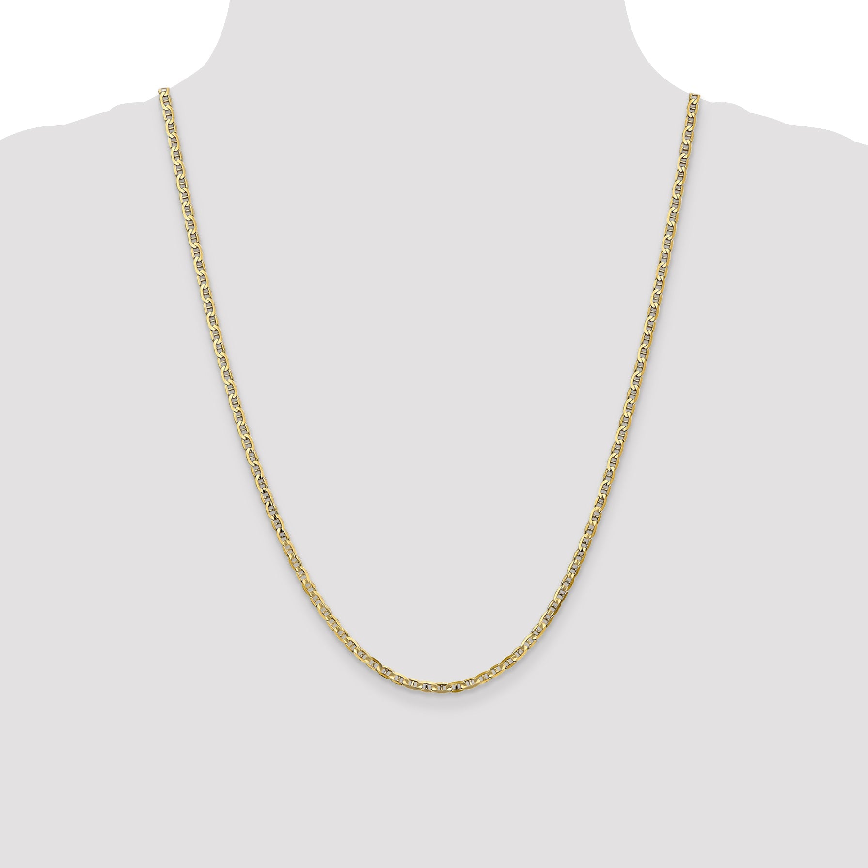 24 Inch 10K 3mm Concave Anchor Chain Necklace
