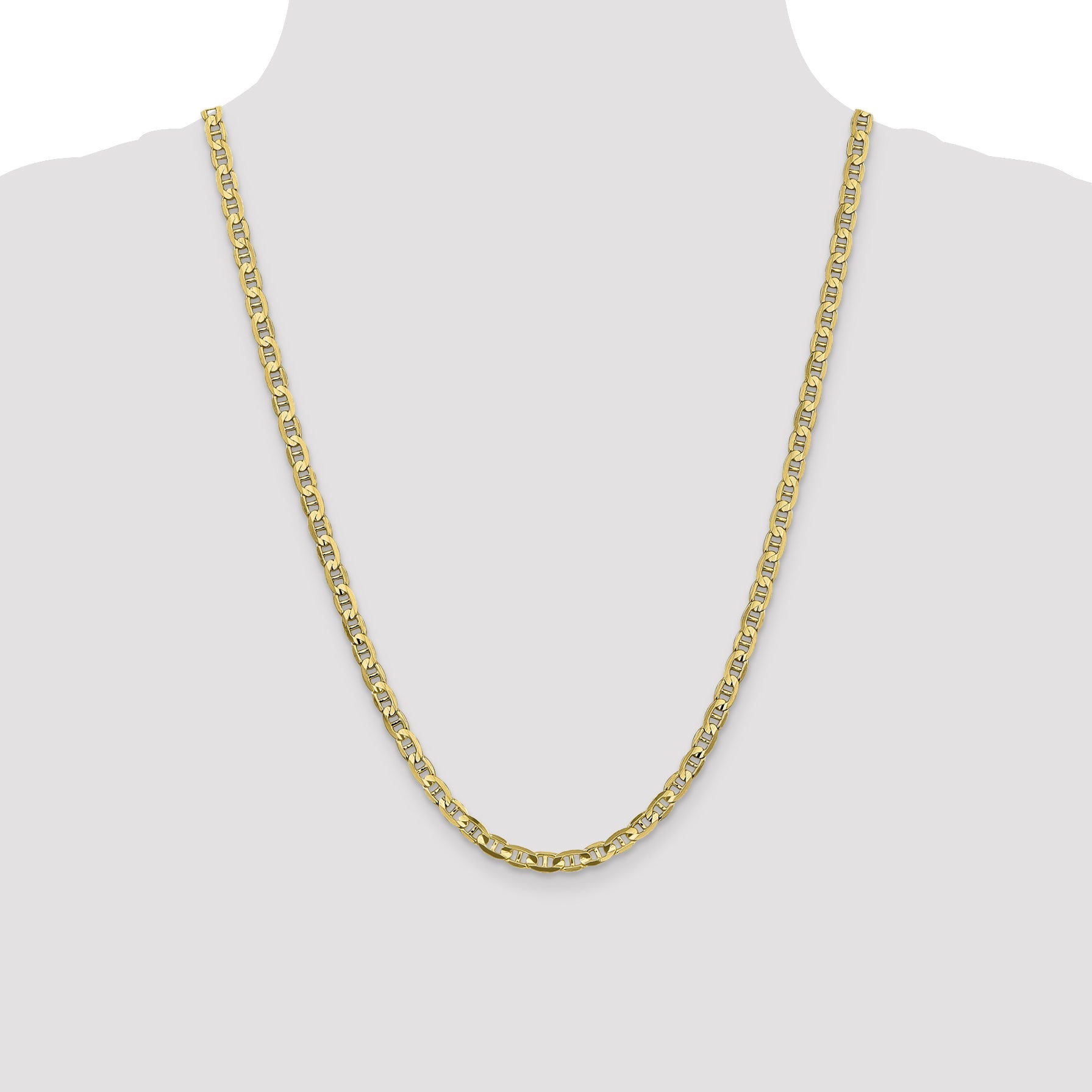 24 Inch 10K 4.5mm Concave Anchor Chain Necklace