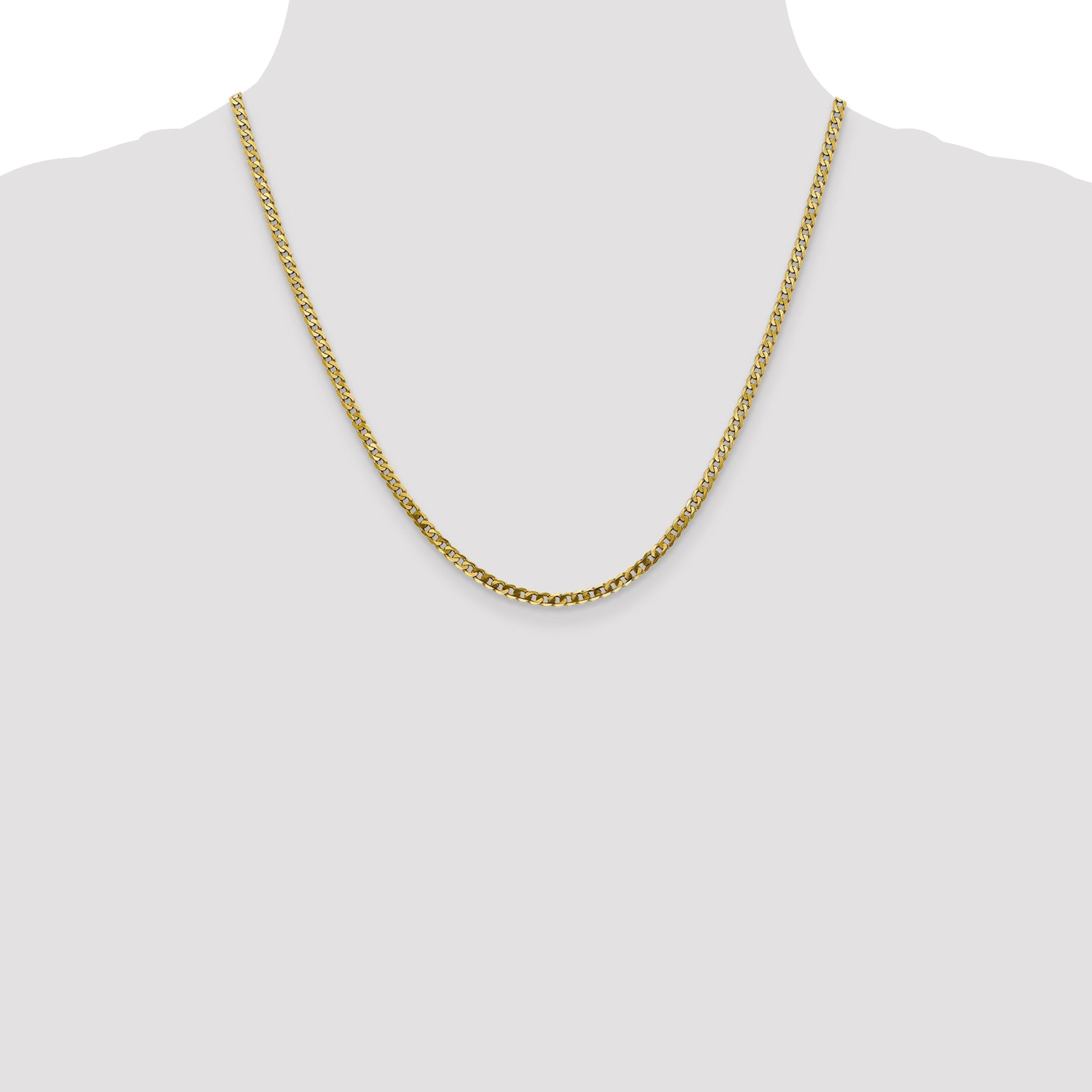 20 Inch 10K 2.4mm Flat Beveled Curb Chain Necklace