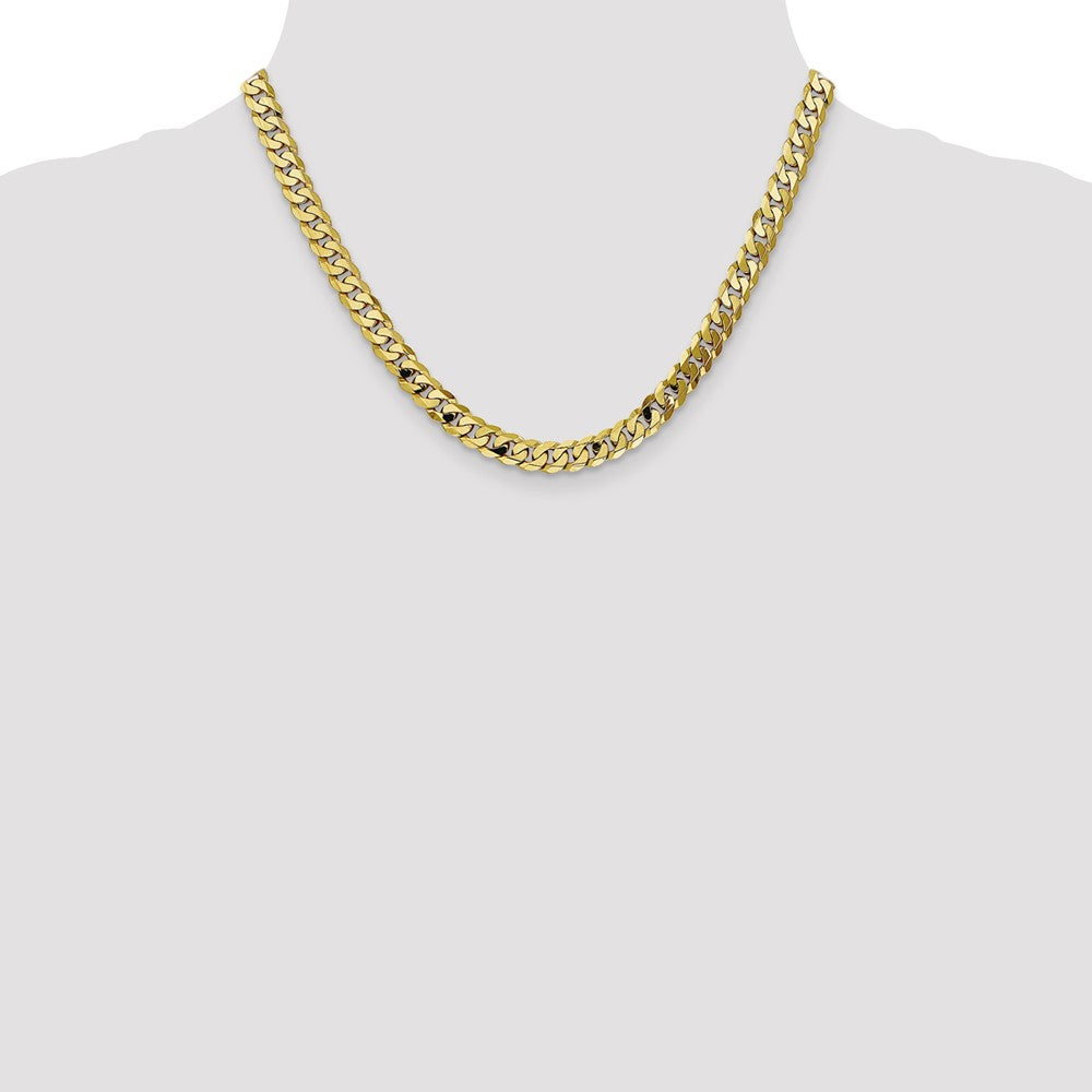 18 Inch 10K 7.25mm Flat Beveled Curb Chain Necklace