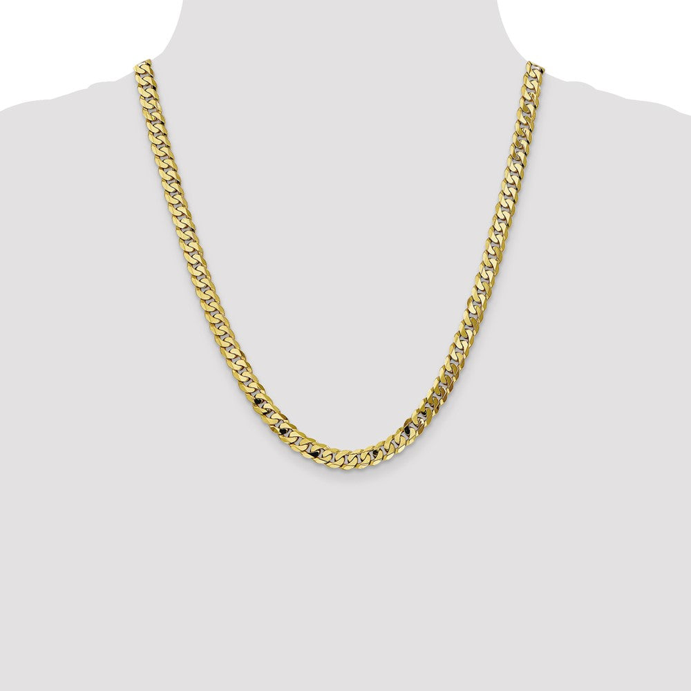22 Inch 10K 7.25mm Flat Beveled Curb Chain Necklace