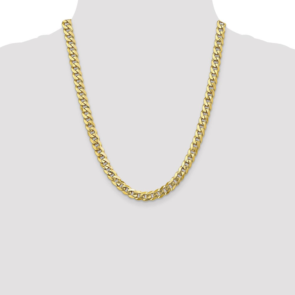 22 Inch 10K 8mm Flat Beveled Curb Chain Necklace
