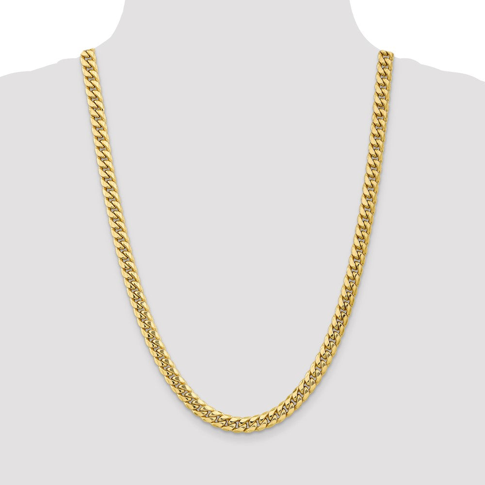 26 Inch 10K 7.3mm Semi-Solid Miami Cuban Chain Necklace