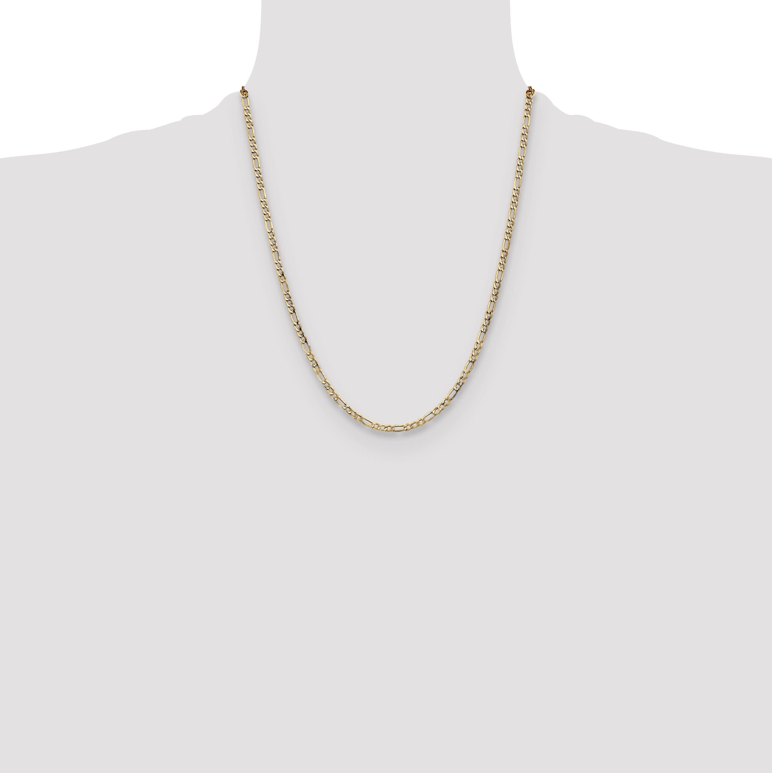 22 Inch 10K Yellow Gold 3.5mm Semi Solid Figaro Chain Necklace