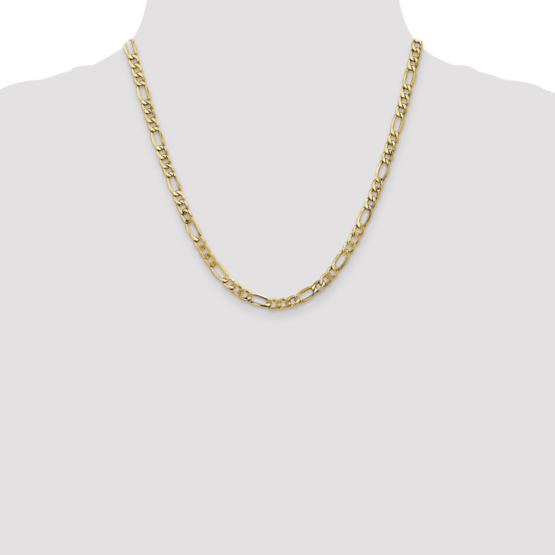 20 Inch 10K 5.35mm Semi-Solid Figaro Chain Necklace