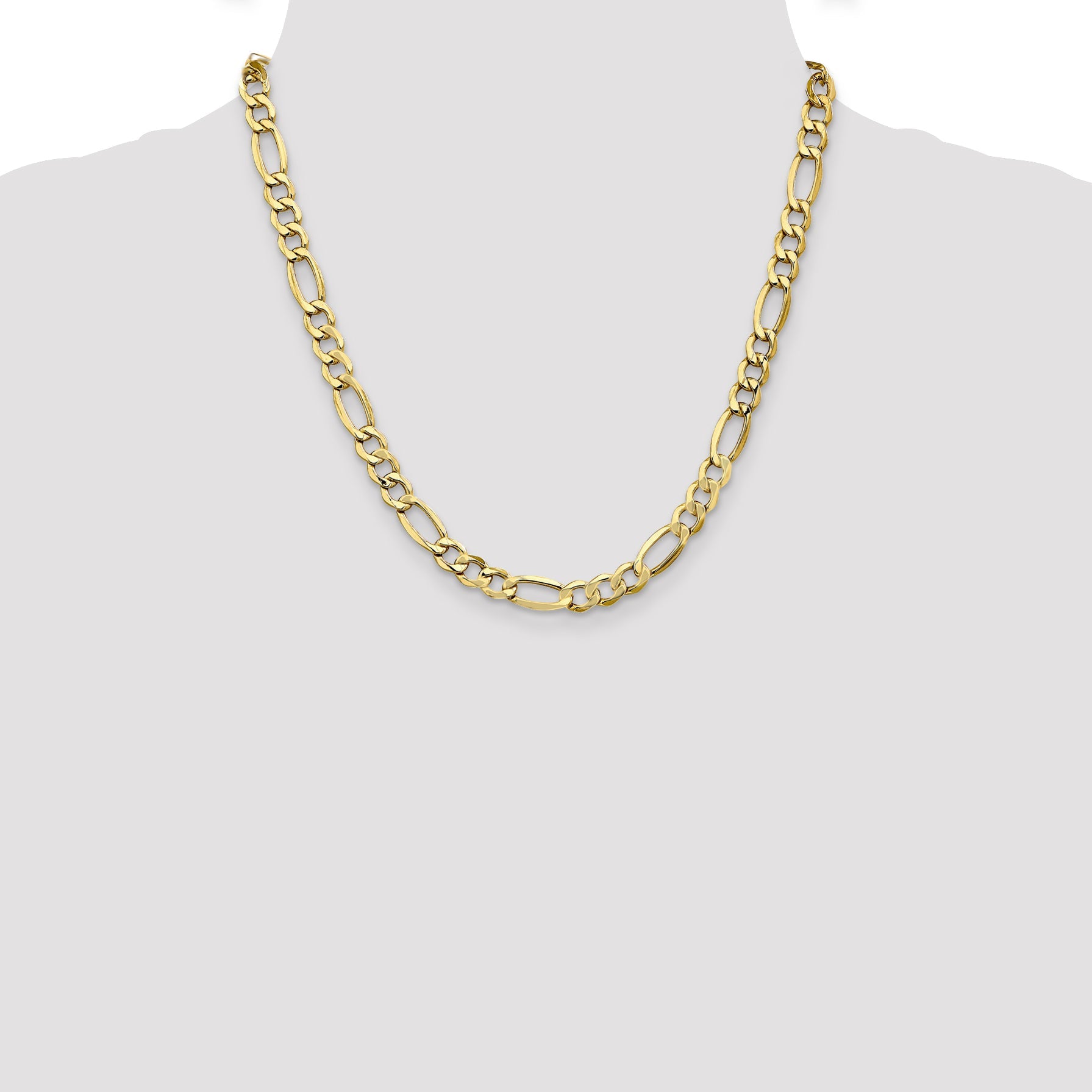 20 Inch 10K 7.3mm Semi-Solid Figaro Chain Necklace