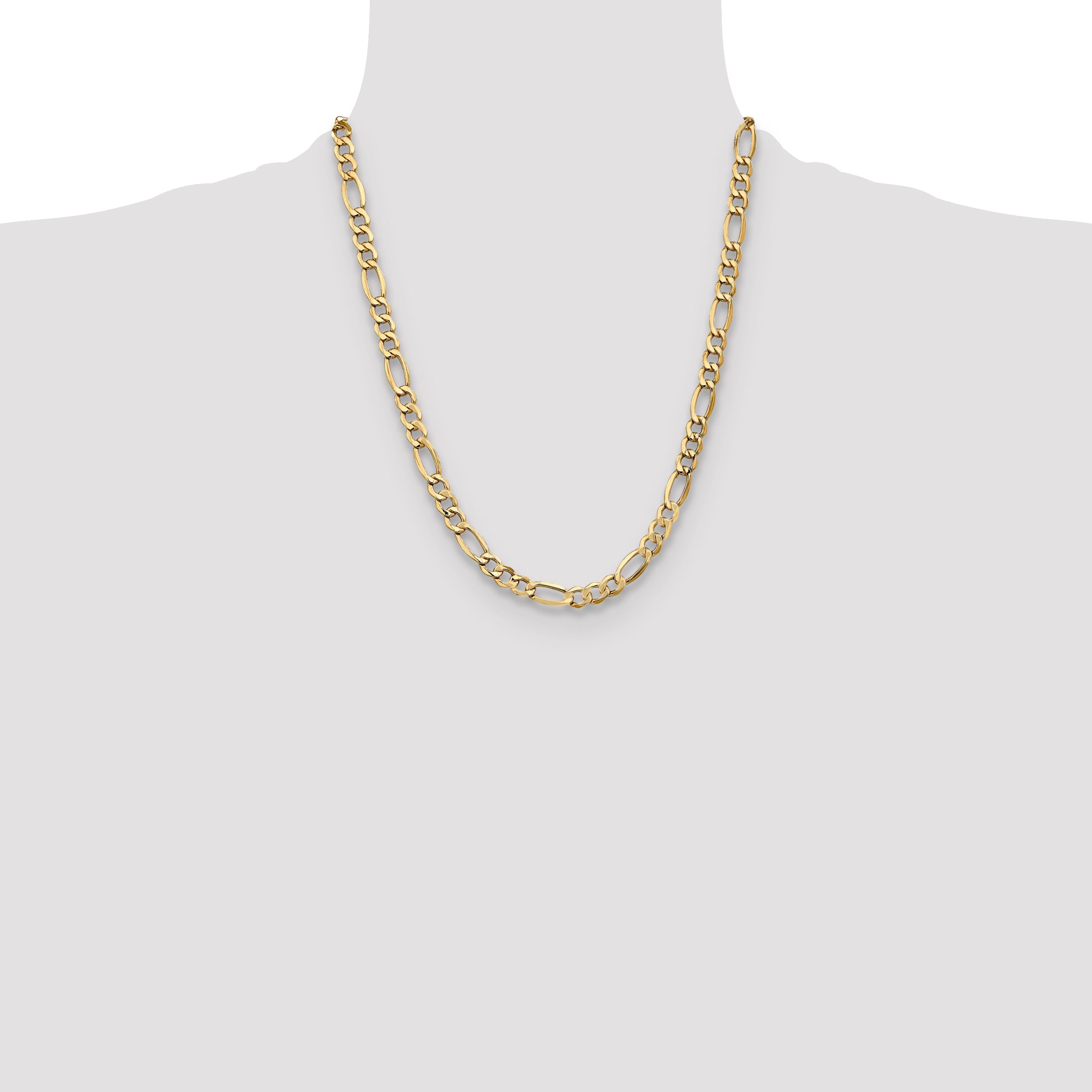 22 Inch 10K Yellow Gold 7.3mm Semi Solid Figaro Chain Necklace