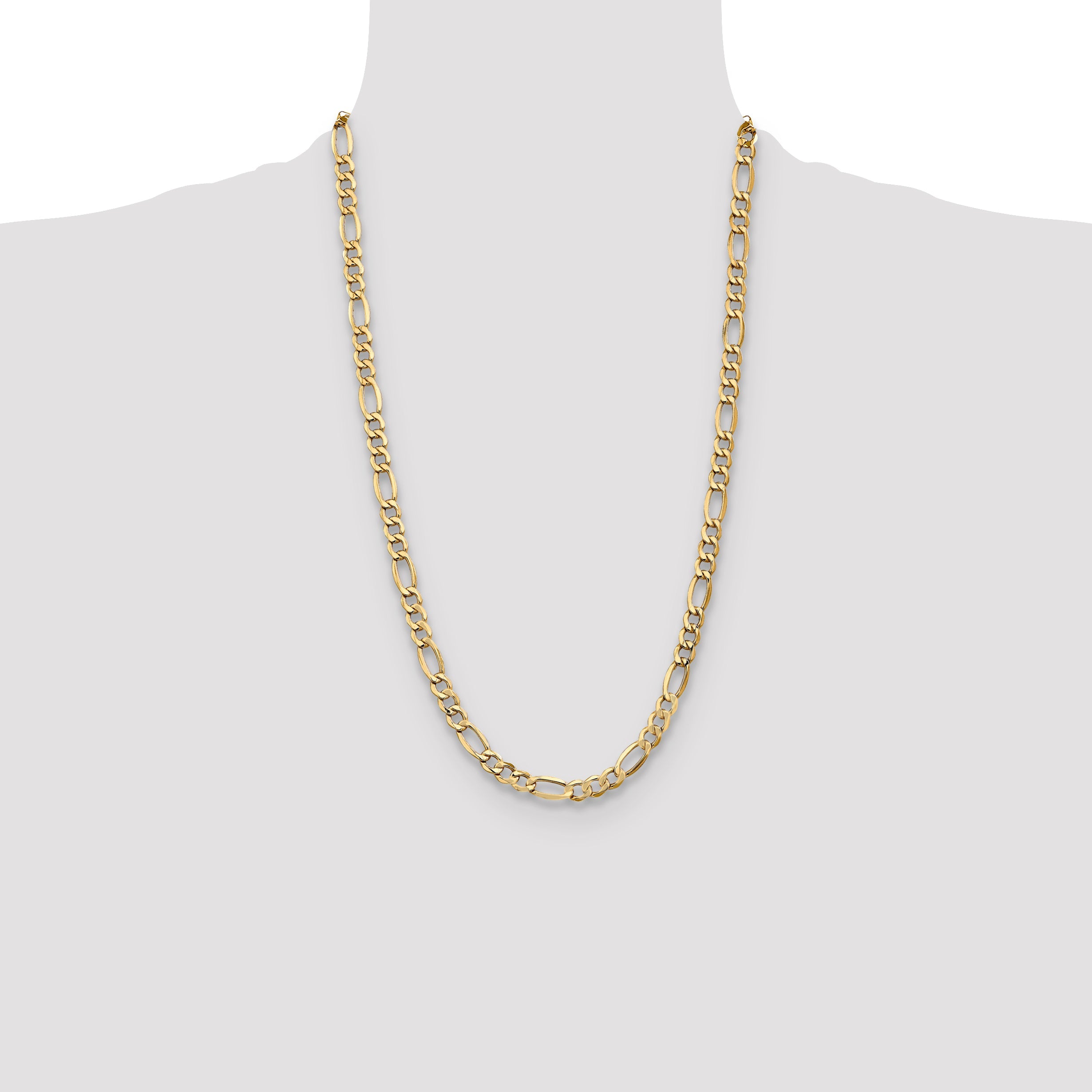 26 Inch 10K Yellow Gold 7.3mm Semi Solid Figaro Chain Necklace