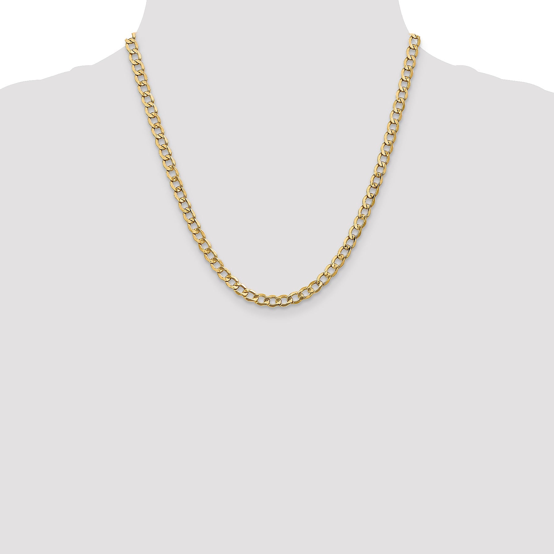 20 Inch 10K 5.25mm Semi-Solid Curb Chain Necklace