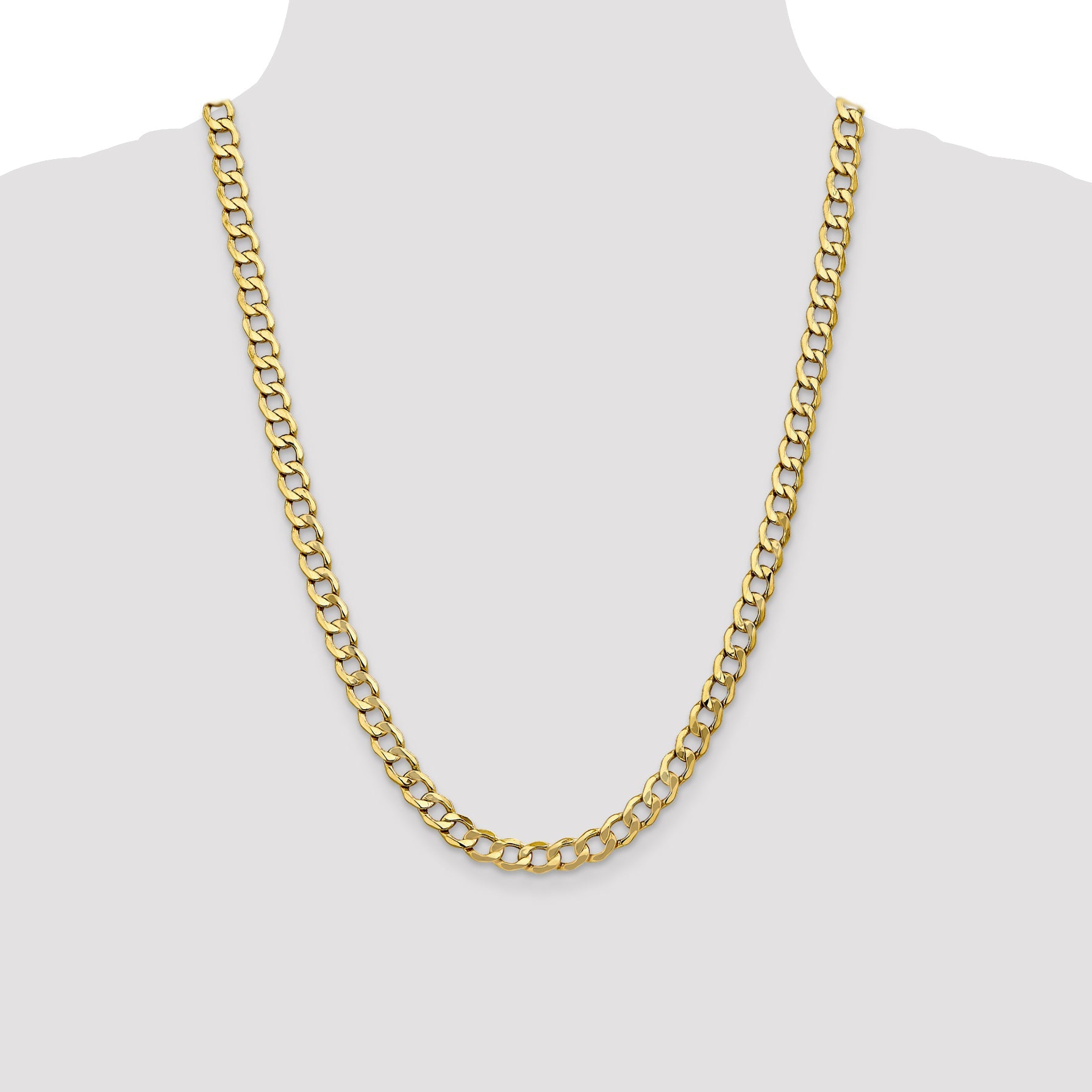 24 Inch 10K 7mm Semi-Solid Curb Chain Necklace