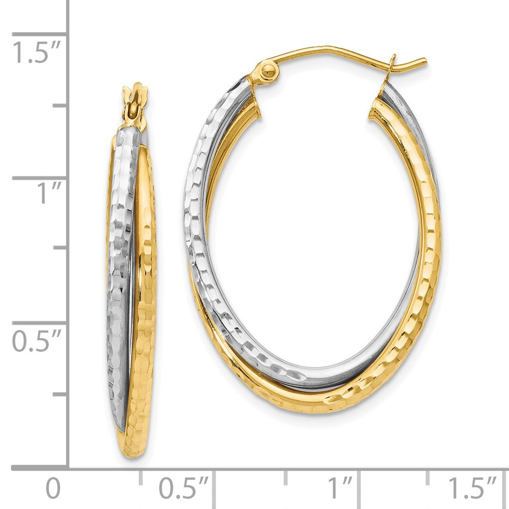 14K Two-Tone Polished Oval Hinged Hoop Earrings