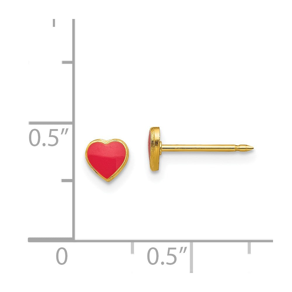 Stainless Steel Inverness 24K Gold-Plated Red Enamel Heart Earrings