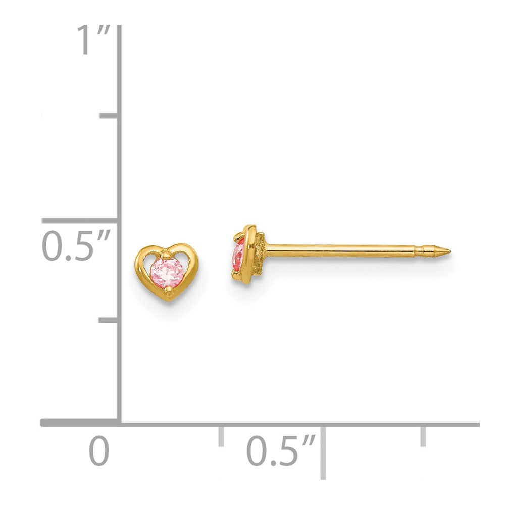 14K Yellow Gold Inverness Heart W/Pink Cz Earrings