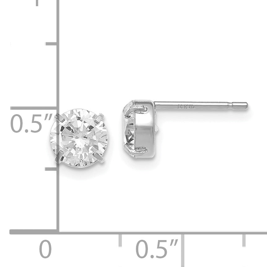 14K White Gold Cz Stud 6.0mm Earrings