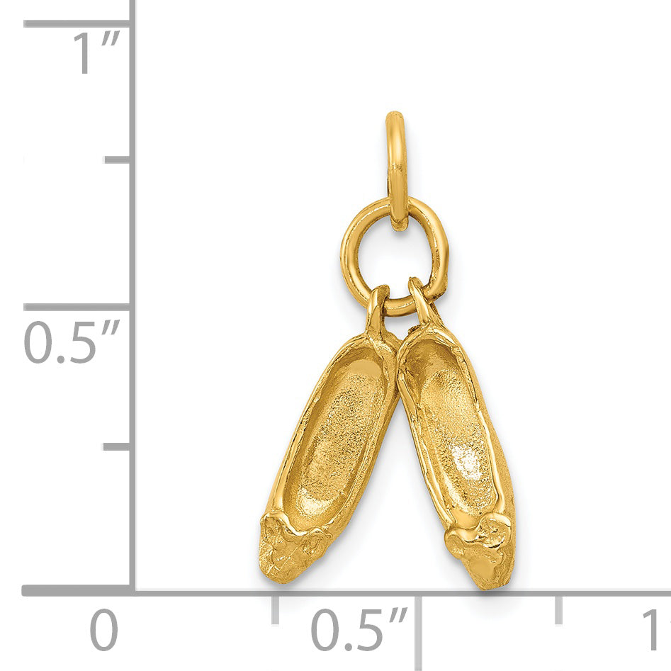 14K Yellow Gold 3D Ballet Slippers Charm