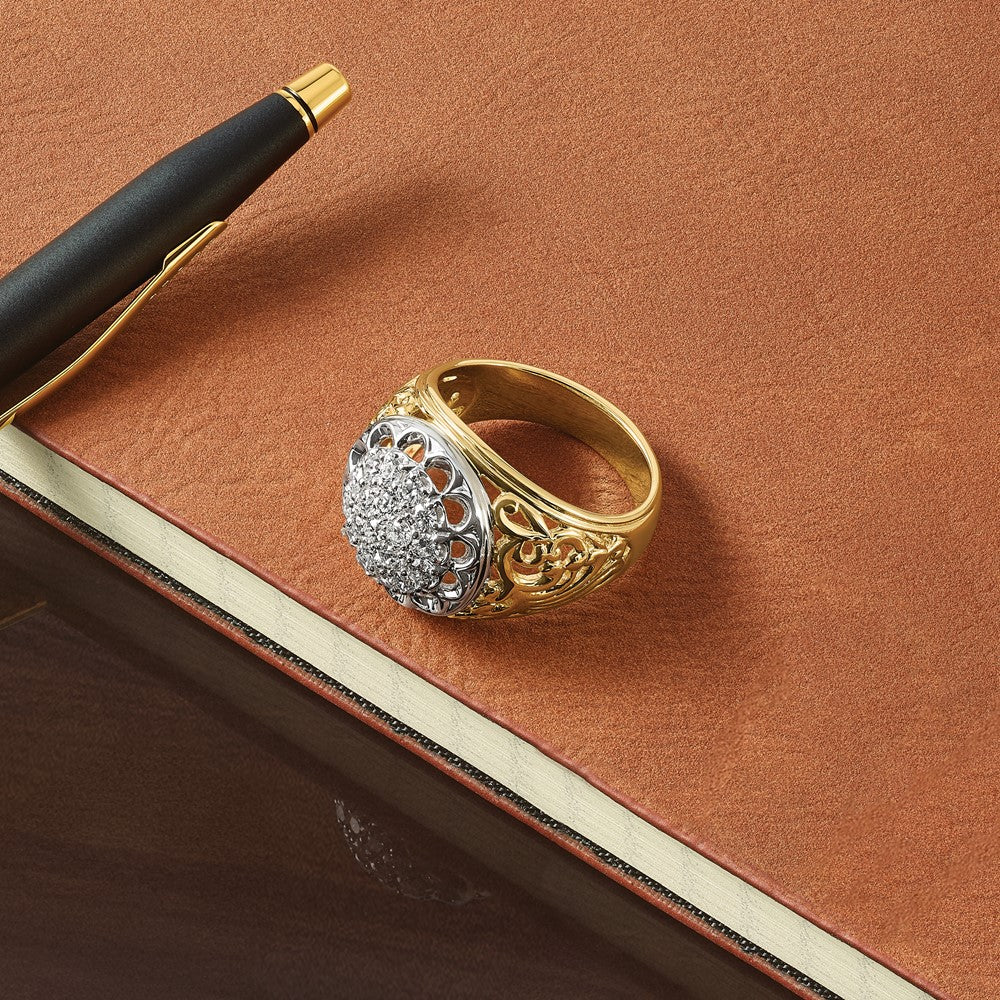 10K Two-Tone Ibgoodman Men'S Polished Filigree 1 Carat Aa Quality Diamond Round Cluster Ring Mounting