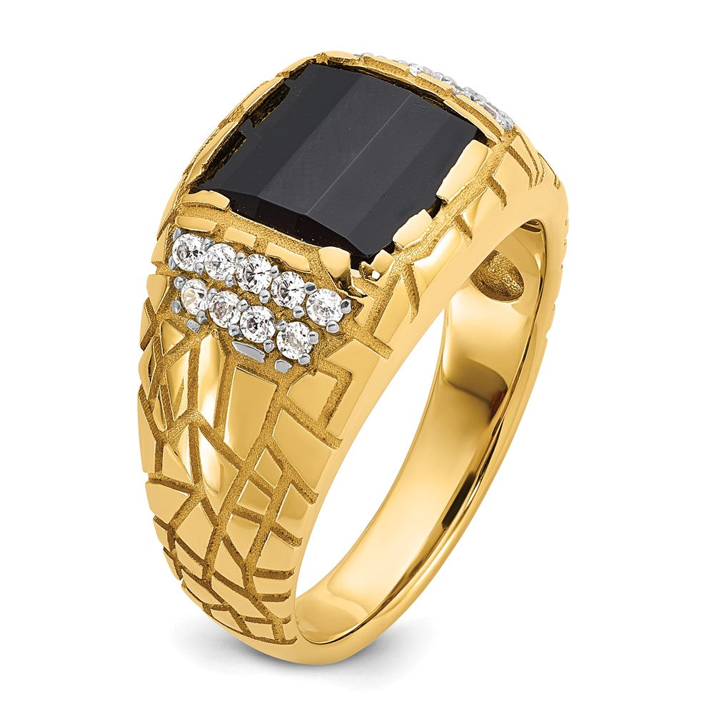 14k Yellow Gold 1/4 Ct. Lab Grown Diamond VS/SI+ G+ and Onyx Nugget Men's Ring