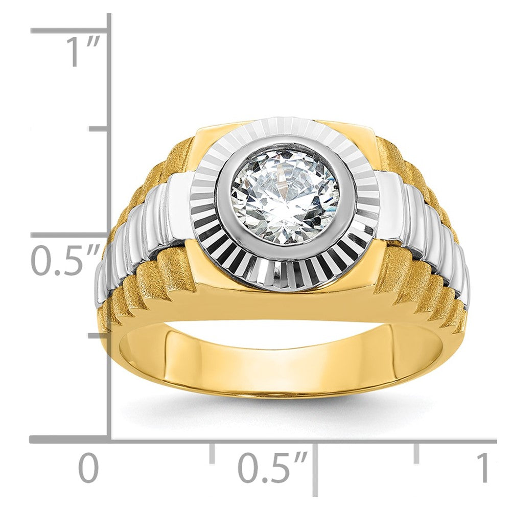 14k Two-tone Two Tone 1 Ct. Lab Grown Diamond VS/SI+ G+ Polished Satin and Textured Men's Ring