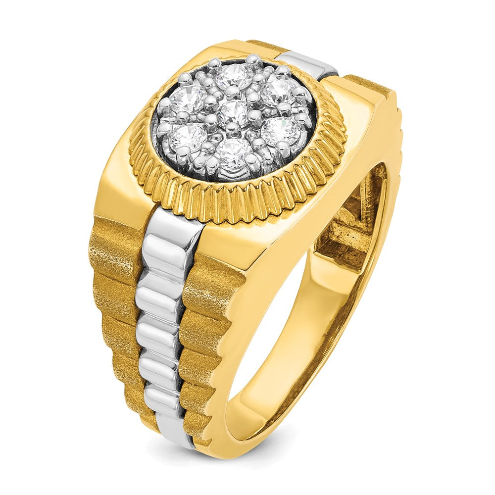 10K Two-Tone Ibgoodman Men'S Polished Satin And Textured 1/2 Carat A Quality Diamond Cluster Ring