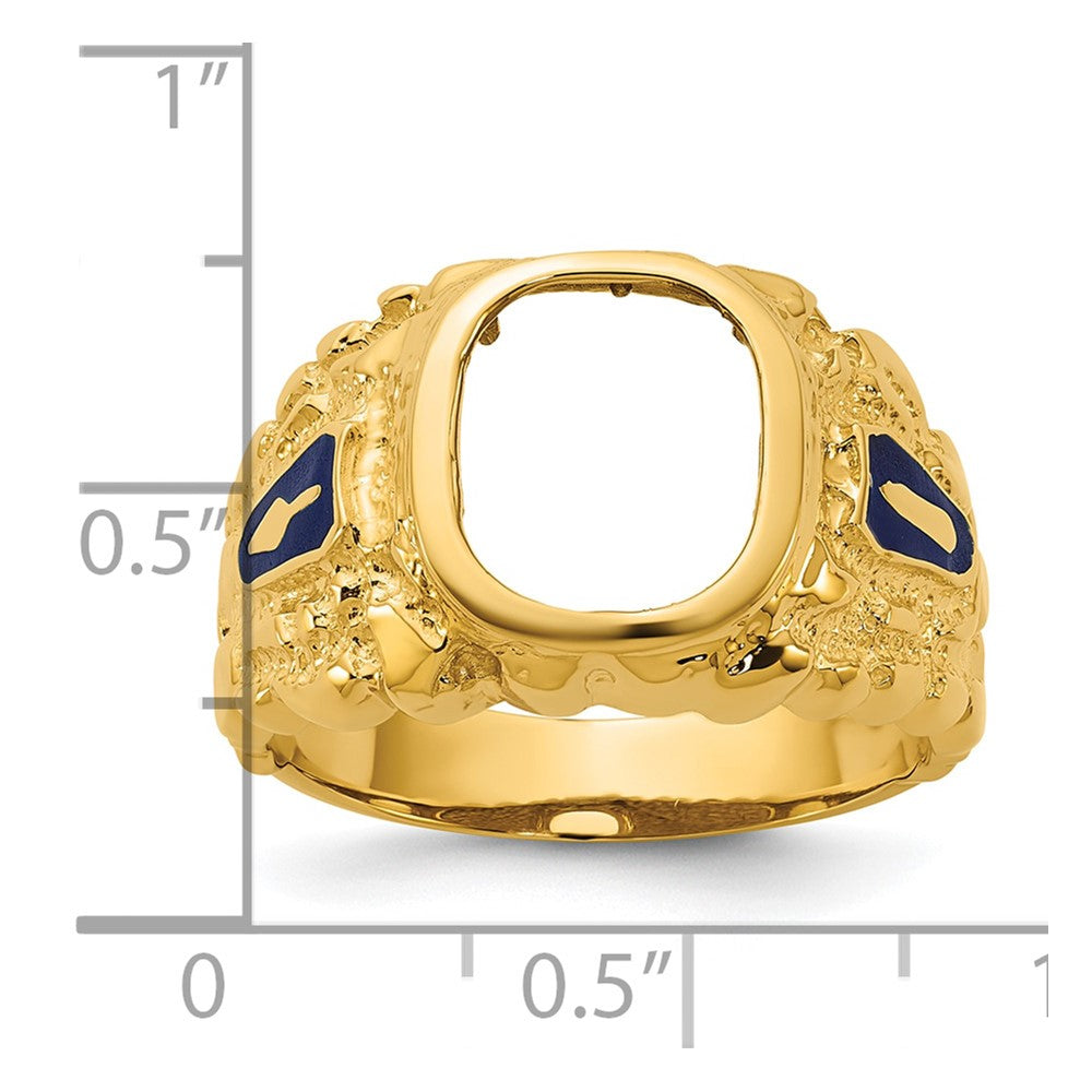 10K Yellow Gold Ibgoodman Men'S Polished And Nugget Textured Blue Lodge Master Masonic Ring Mounting
