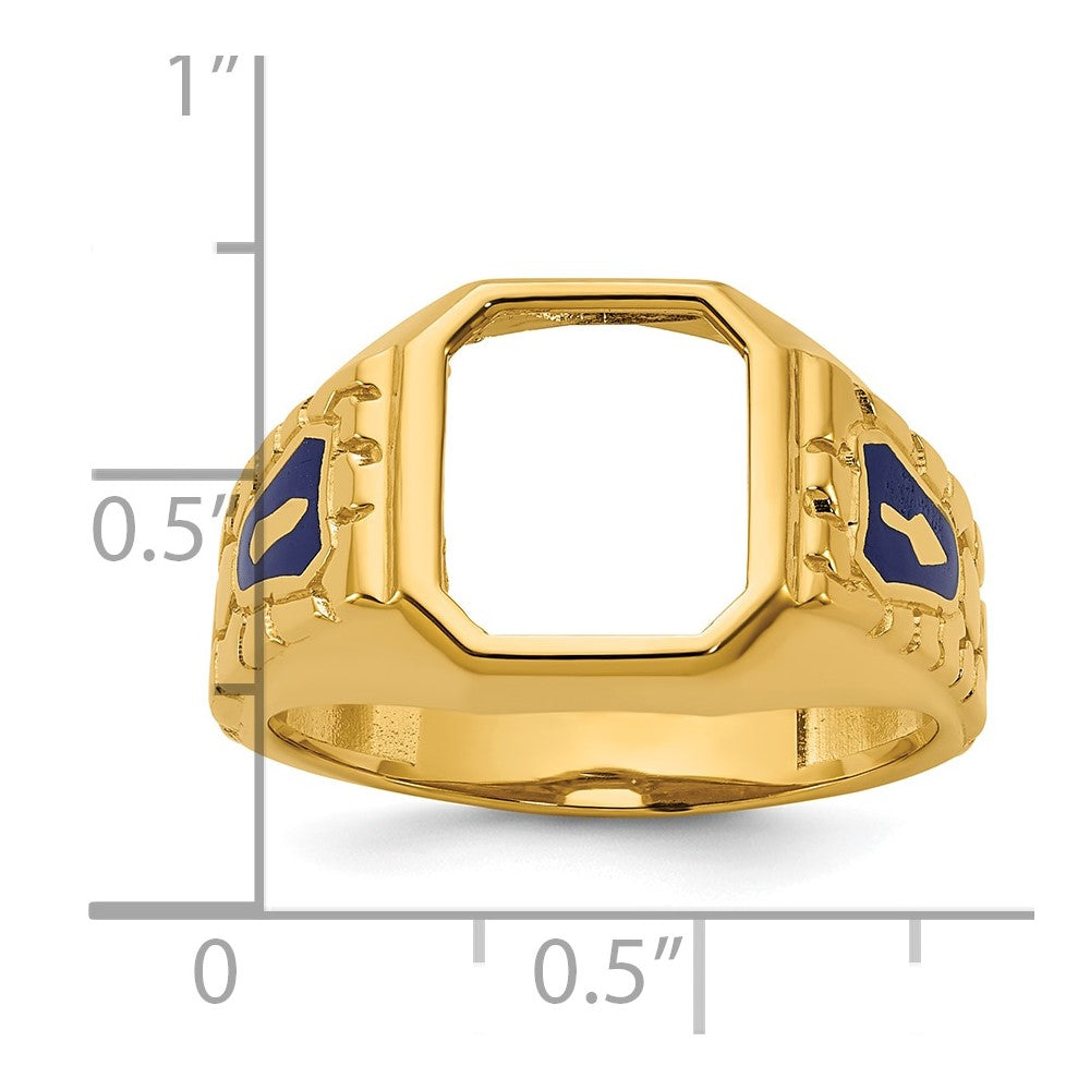 10K Yellow Gold Ibgoodman Men'S Polished And Textured Blue Lodge Master Masonic Ring Mounting