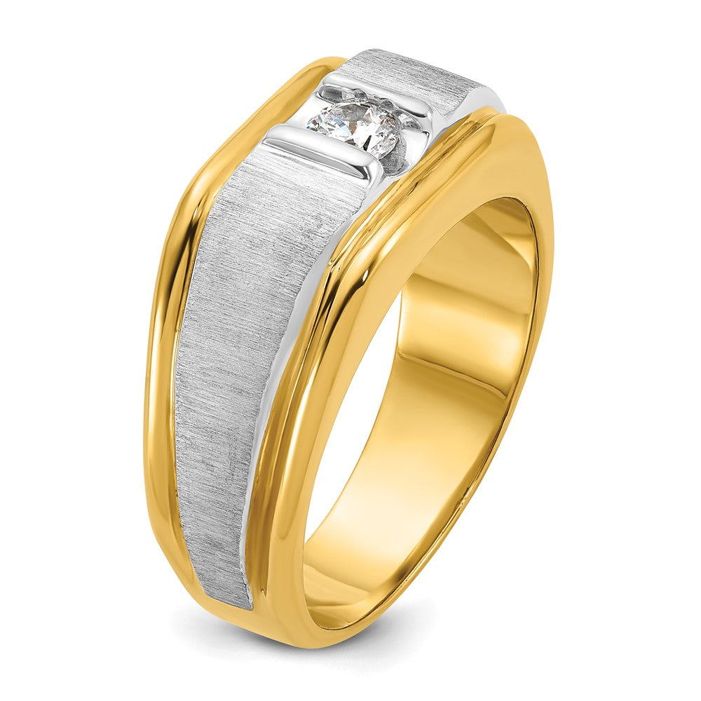 14k Two-tone Two Tone 1/4 Ct. Lab Grown Diamond VS/SI+ G+ Complete Polished and Satin Men's Ring