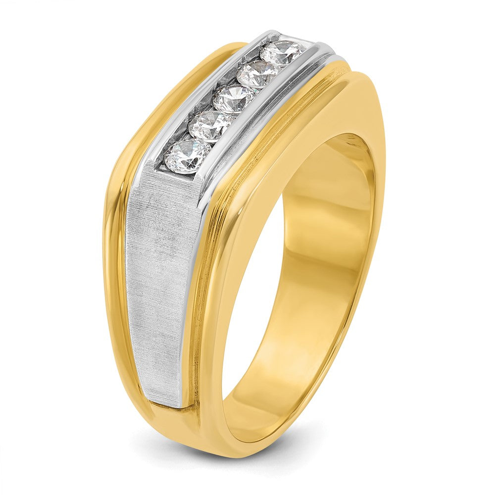 10K Two-Tone Ibgoodman Men'S Polished Satin And Grooved 5-Stone 1/2 Carat A Quality Diamond Ring