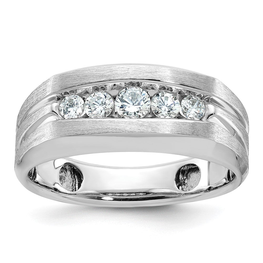 10K White Gold Ibgoodman Men'S Polished And Brushed 5-Stone 1/2 Carat A Quality Diamond Ring